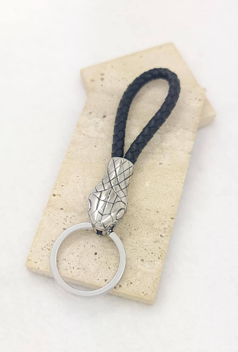 Wholesaler Bijoussimo - Steel and leather snake head keychain