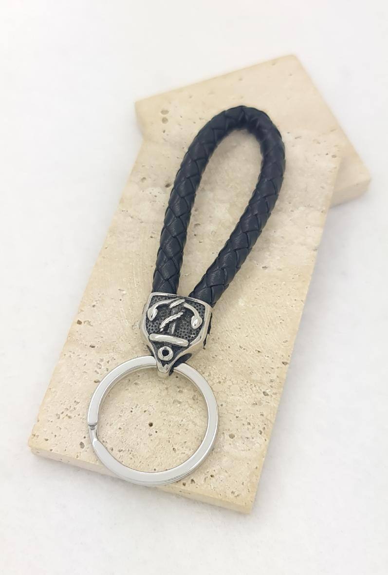 Wholesaler Bijoussimo - Steel and leather keychain with nautical anchor design