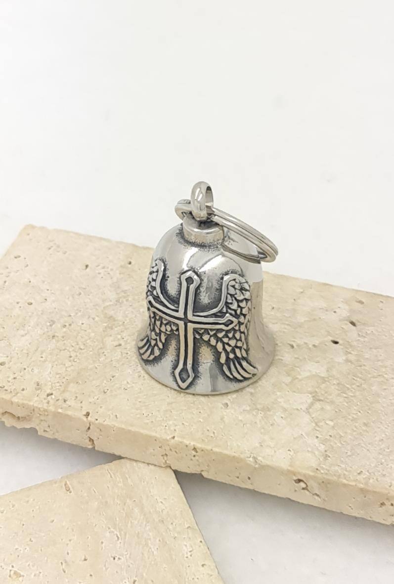 Wholesaler Bijoussimo - Steel bell keychain, winged cross design