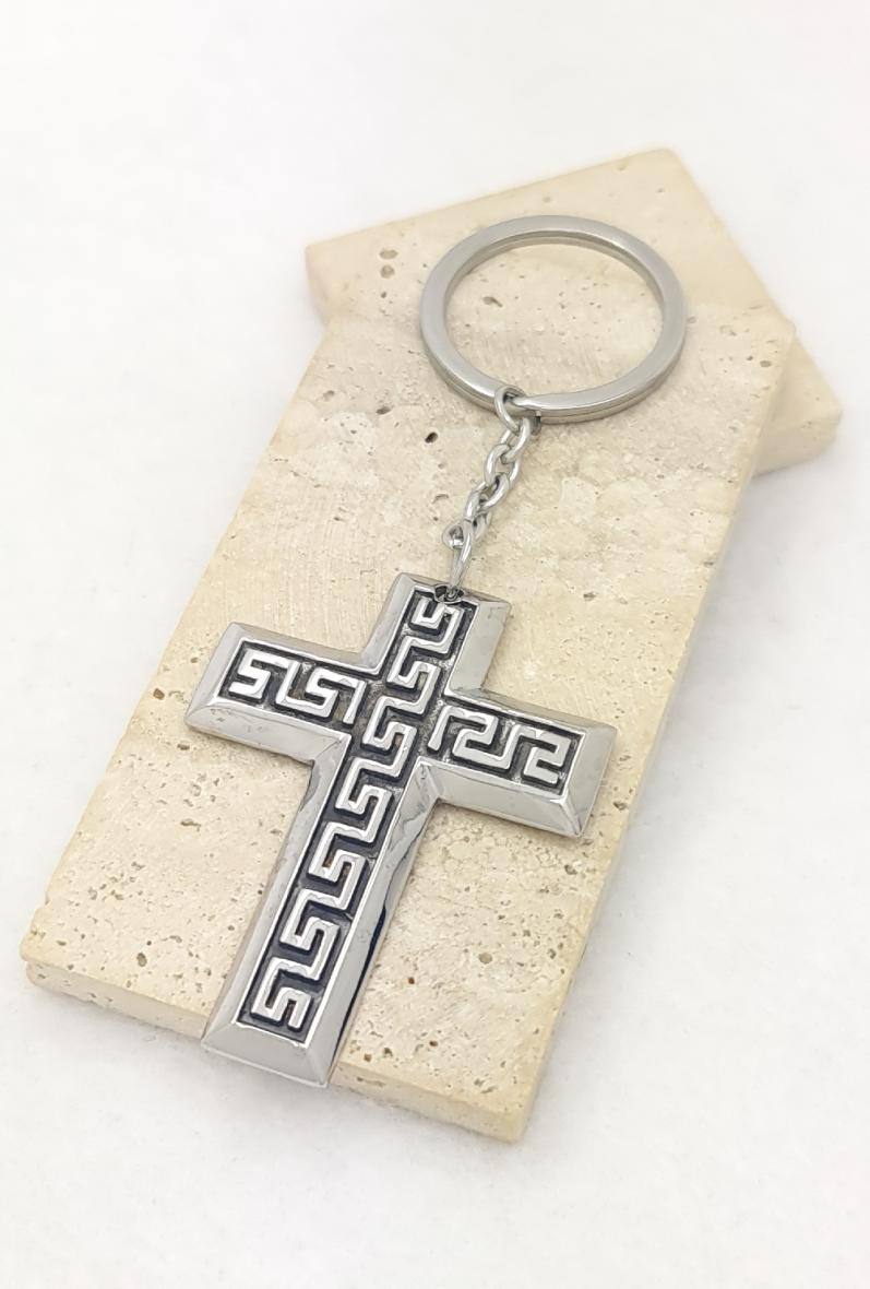 Wholesaler Bijoussimo - Steel keychain with Greek cross design