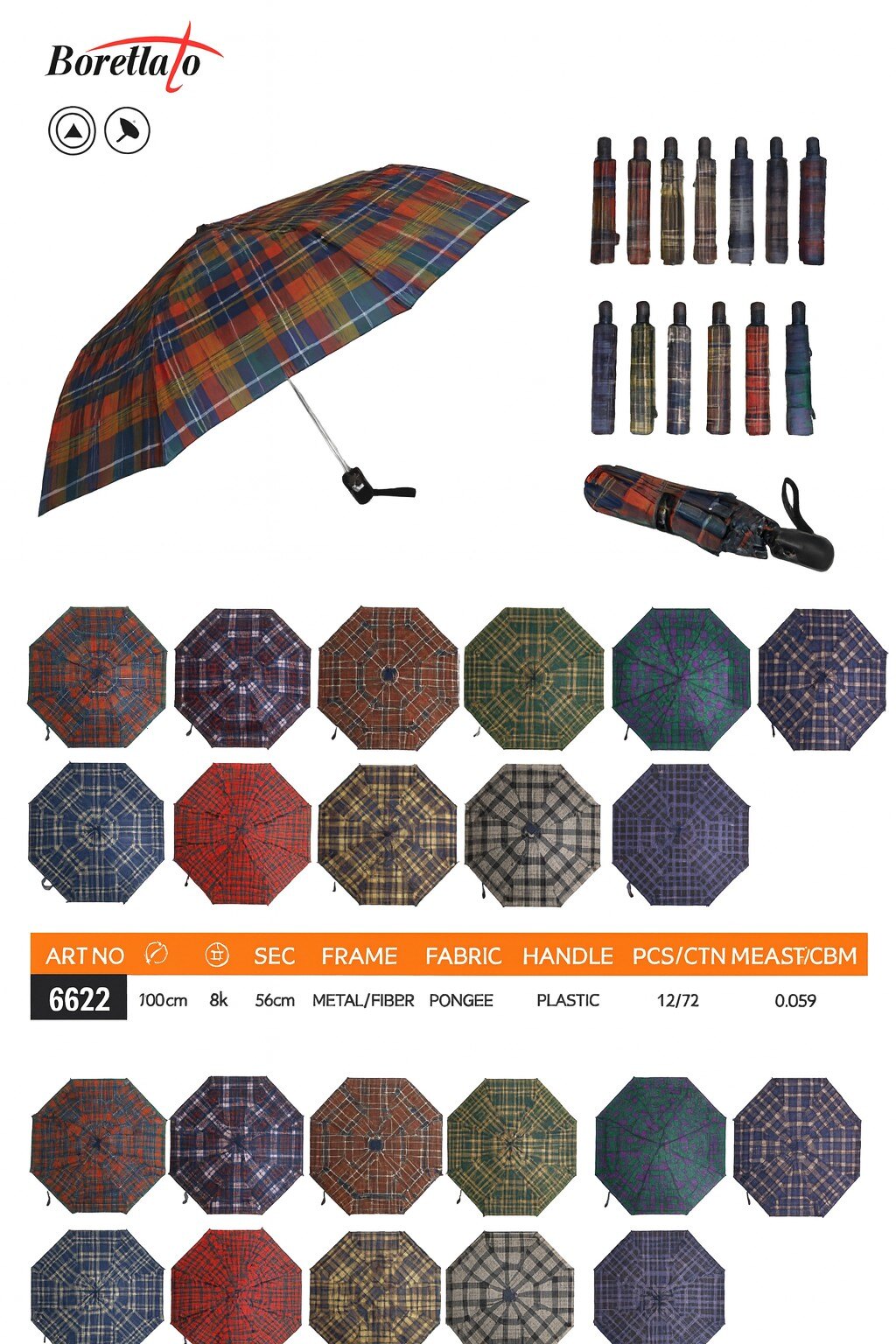Wholesaler BORELLATO - BORELLATO BRAND UMBRELLA VARIOUS COLORS SOLD IN PACKS OF 12
