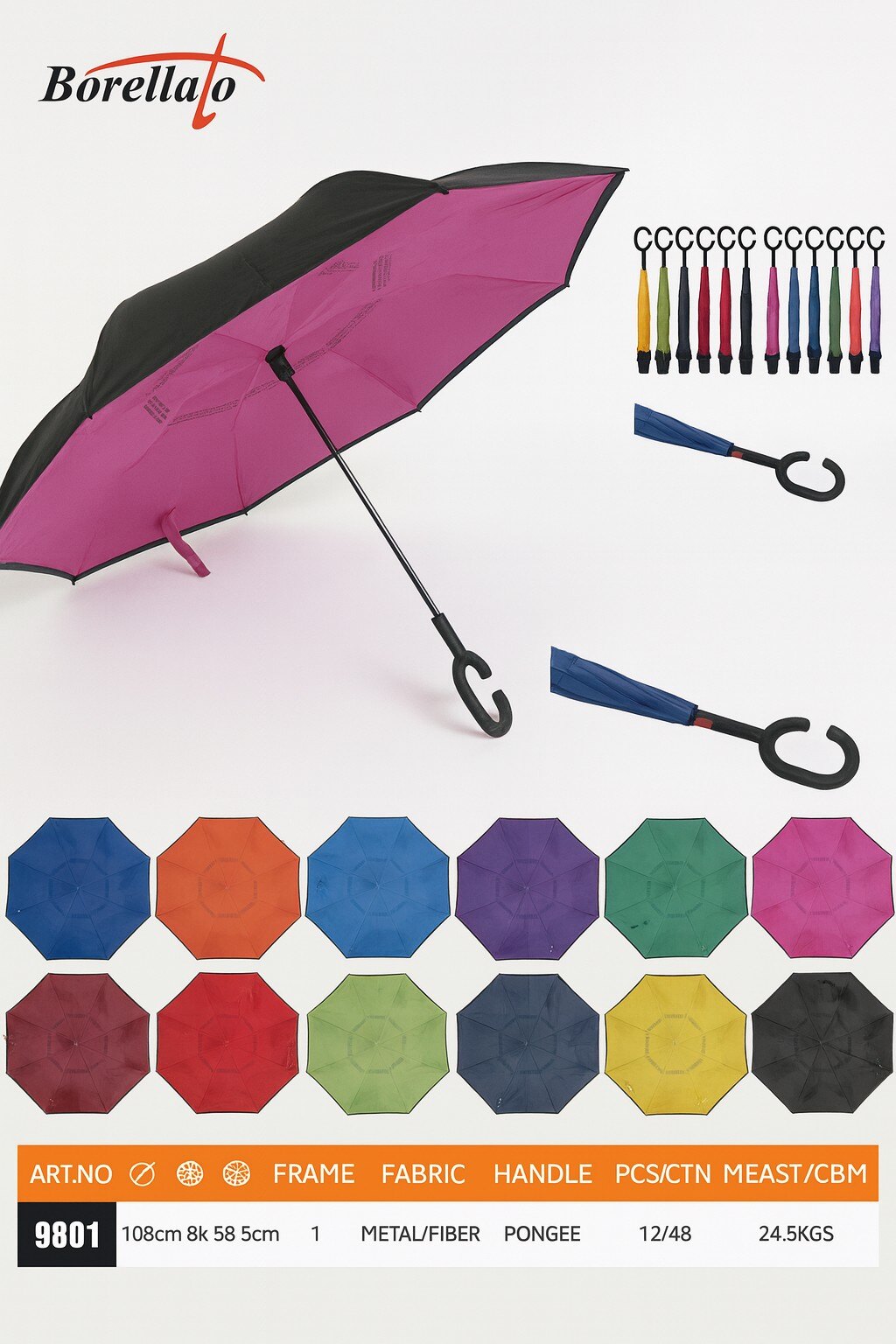 Wholesaler BORELLATO - BORELLATO BRAND LONG UMBRELLA FOR WOMEN VARIOUS COLORS SOLD IN PACKS OF 12
