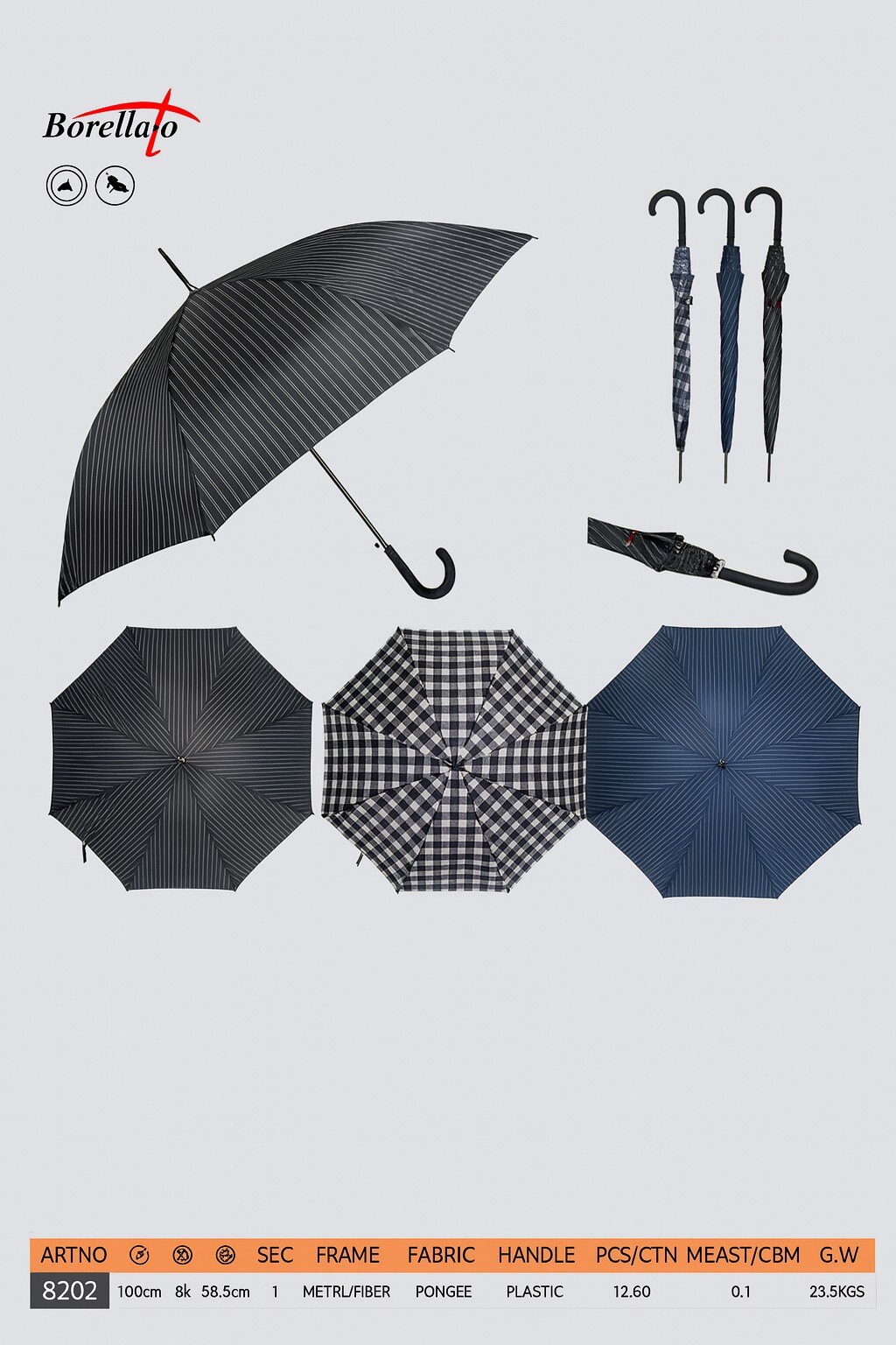Wholesaler BORELLATO - UMBRELLA BRAND BORELLATO VARIOUS COLORS SOLD IN PACKS OF 12 PIECES