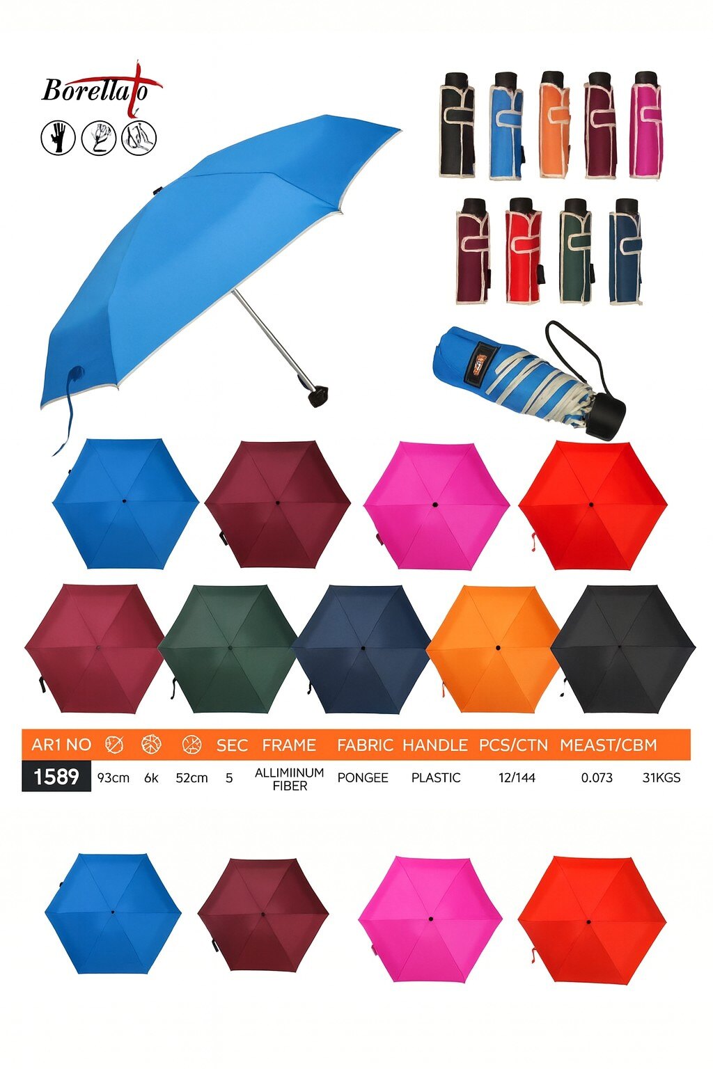 Wholesaler BORELLATO - BORELLATO BRAND UMBRELLA VARIOUS COLORS SOLD IN PACKS OF 12 PIECES