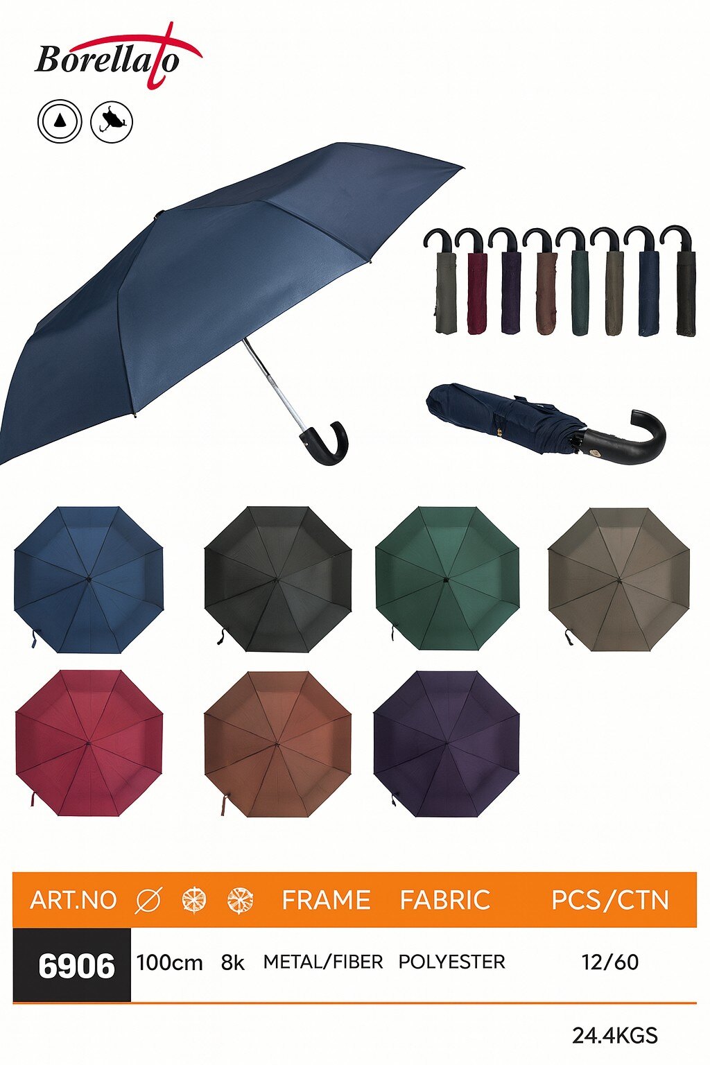 Wholesaler BORELLATO - BORELLATO BRAND UMBRELLA VARIOUS COLORS SOLD IN PACKS OF 12 PIECES