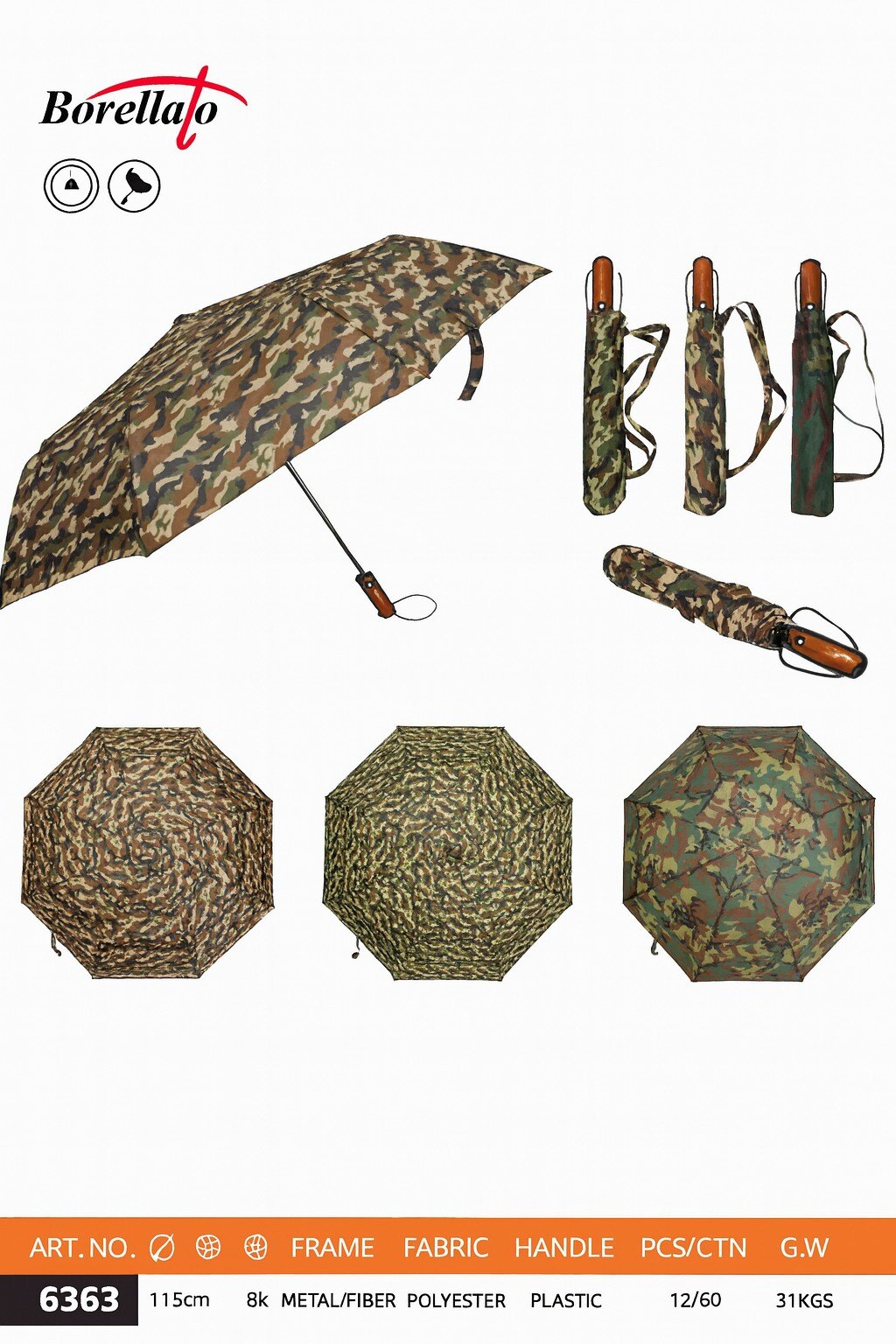 Wholesaler BORELLATO - BORELLATO BRAND UMBRELLA VARIOUS COLORS SOLD IN PACKS OF 12 PIECES