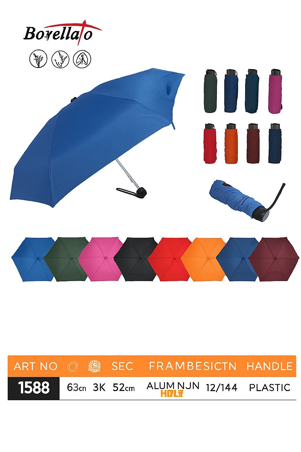 Wholesaler BORELLATO - BORELLATO BRAND UMBRELLA VARIOUS COLORS SOLD IN PACKS OF 12 PIECES