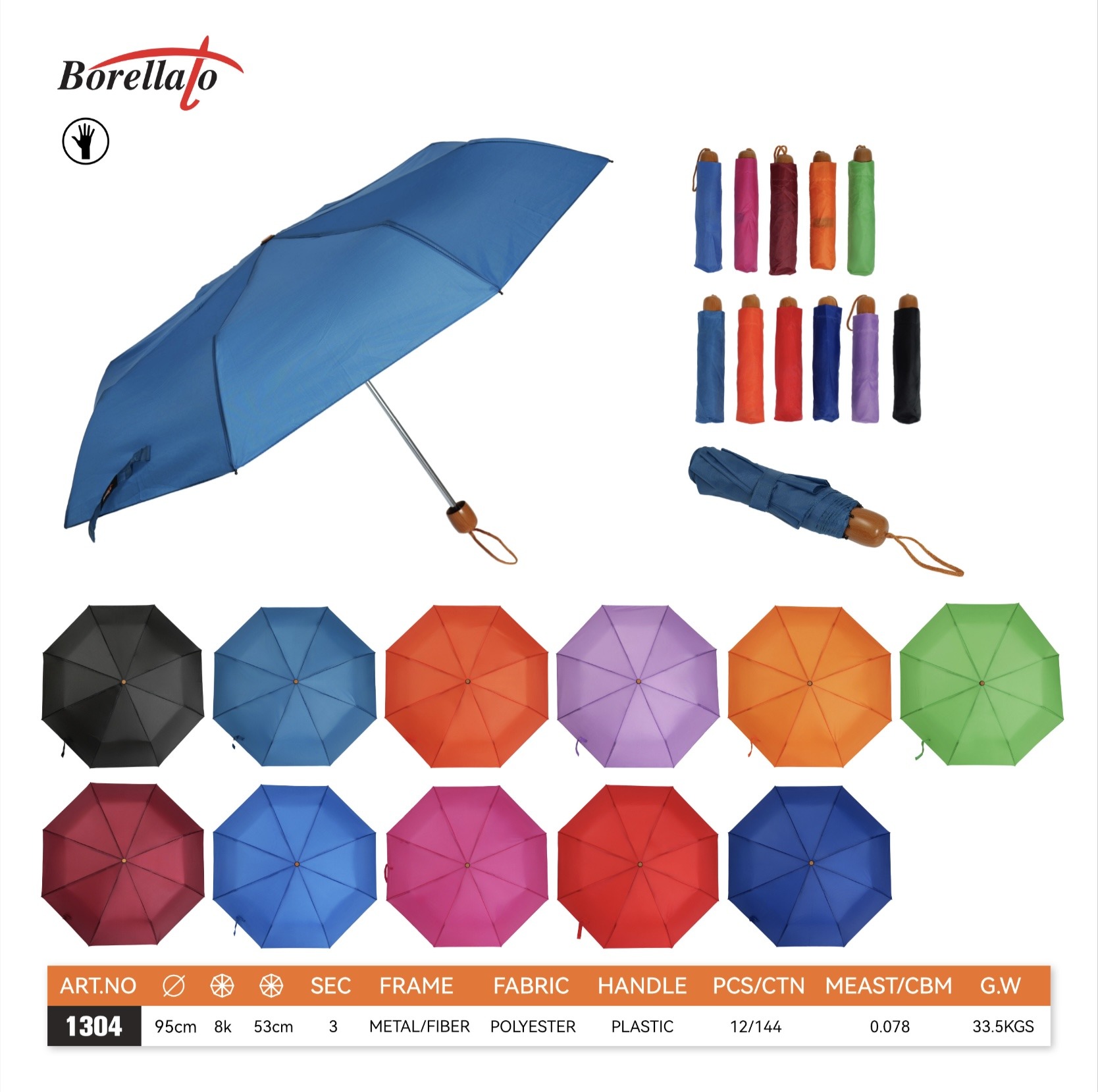 Wholesaler BORELLATO - Mini manual windproof umbrellas, solid light mixed color, a pack of 12 pieces,