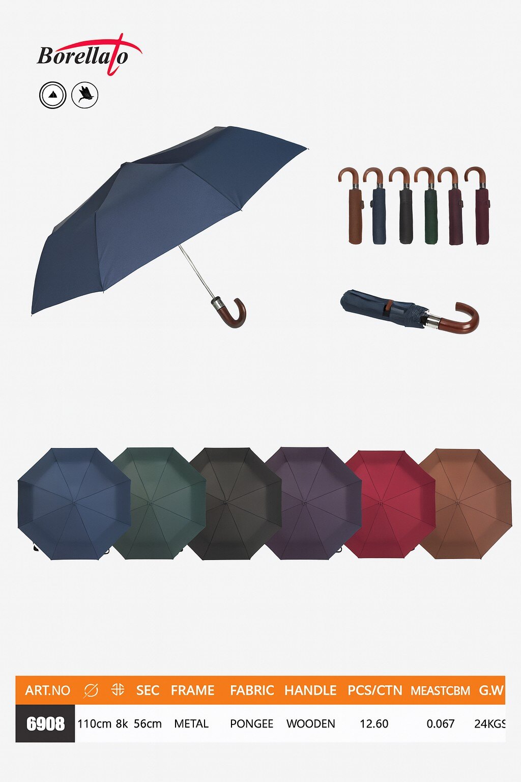 Wholesaler BORELLATO - BORELLATO BRAND UMBRELLA VARIOUS COLORS SOLD IN PACKS OF 12 PIECES