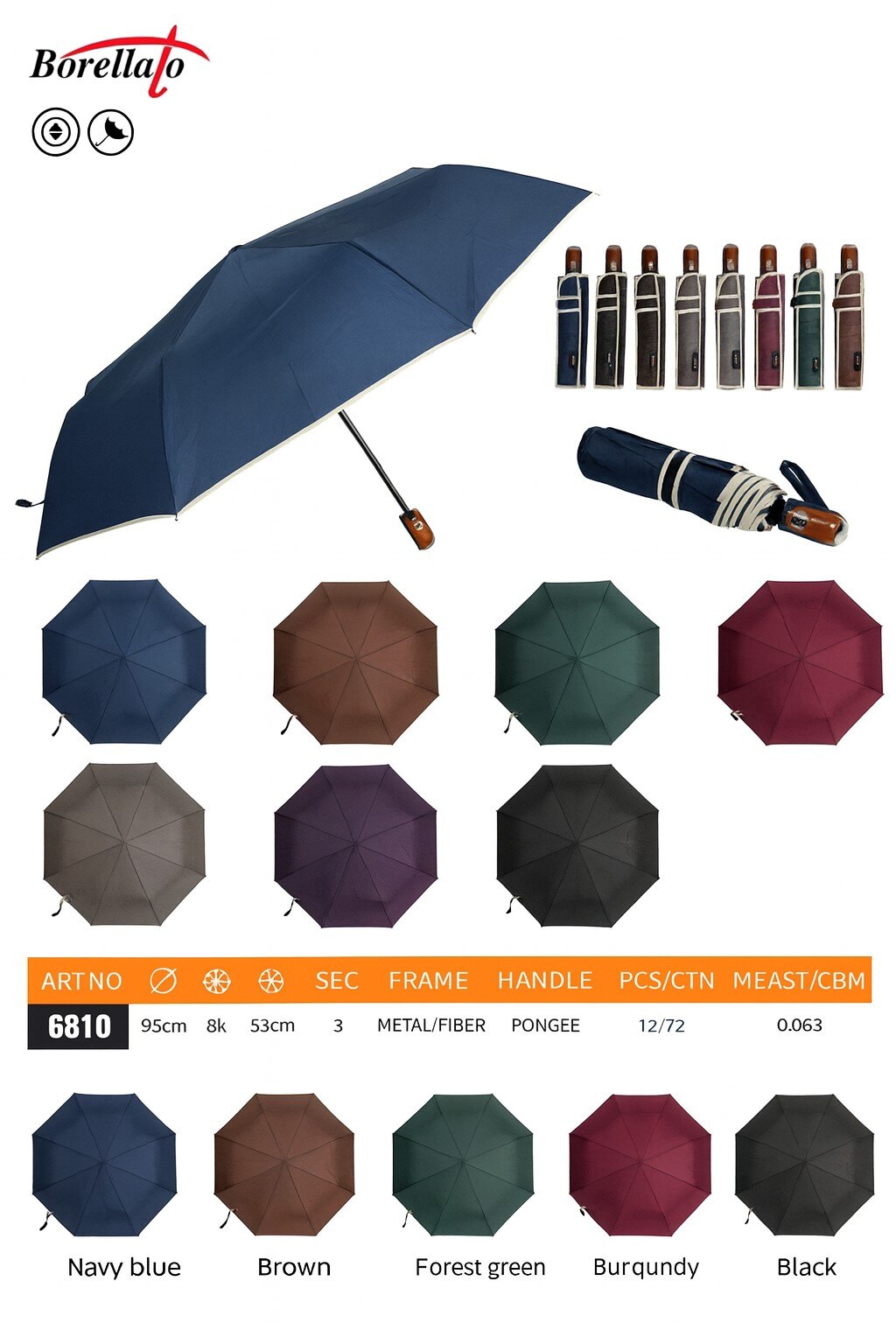 Wholesaler BORELLATO - BORELLATO BRAND UMBRELLA VARIOUS COLORS SOLD IN PACKS OF 12