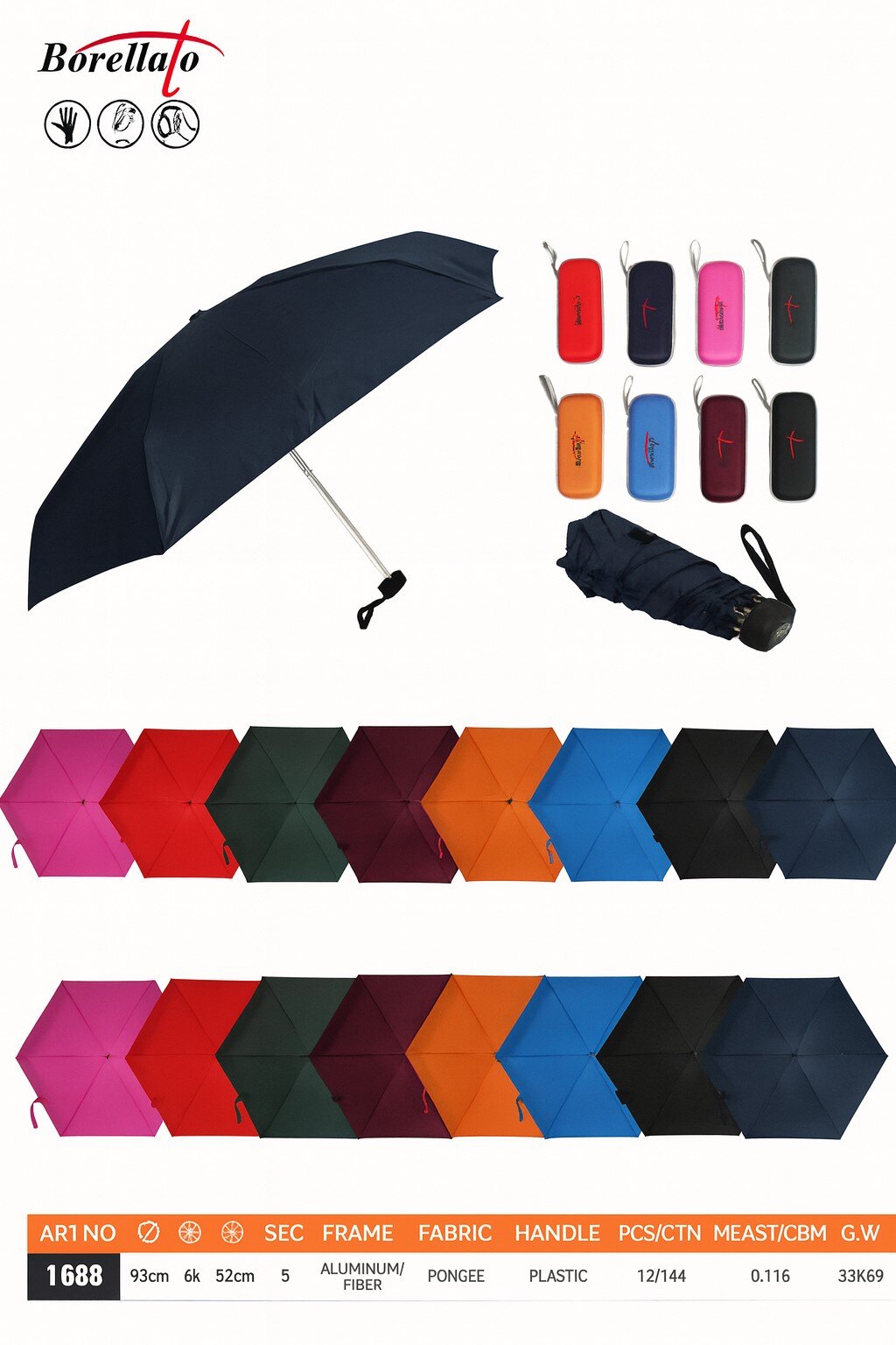 Wholesaler BORELLATO - BORELLATO BRAND UMBRELLA VARIOUS COLORS SOLD IN PACKS OF 12 PIECES