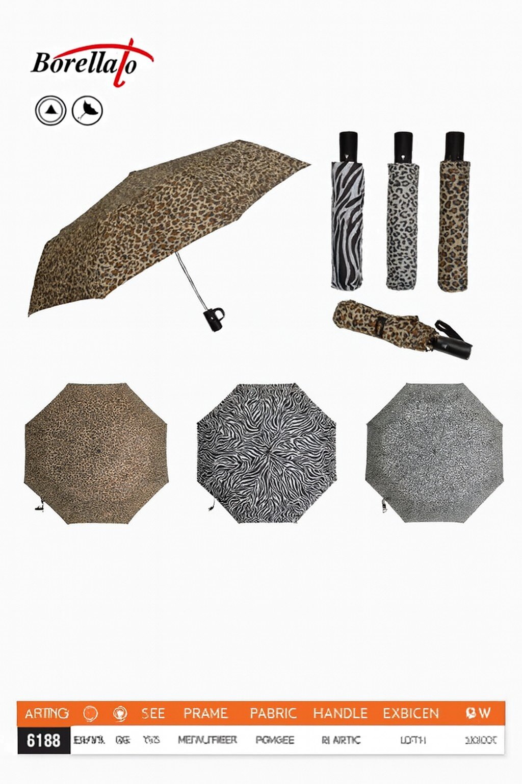 Wholesaler BORELLATO - BORELLATO BRAND UMBRELLA VARIOUS COLORS SOLD IN PACKS OF 12 PIECES