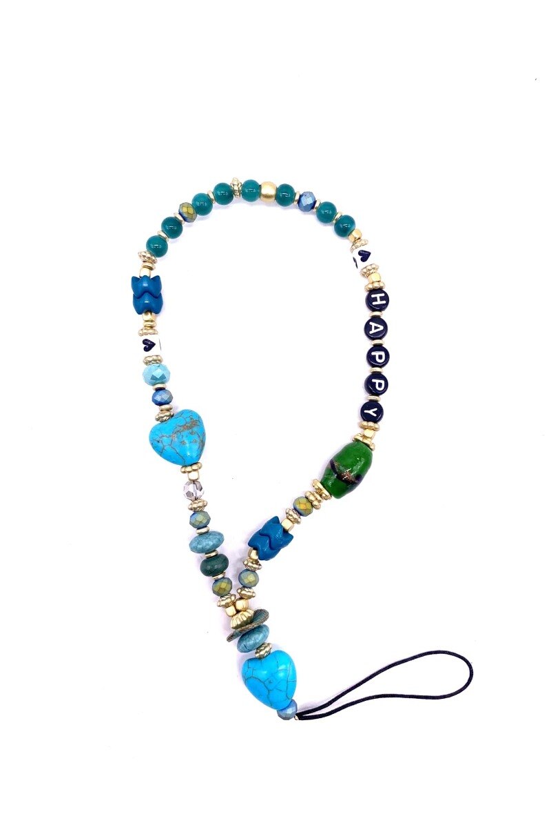 Wholesaler By Oceane - "HAPPY" Pearl Cell Phone Strap - Wrist Strap