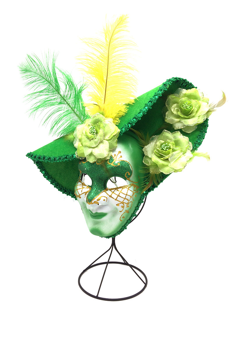 Grossista By Oceane - MASCHERA VENEZIA DECORATA CON UN GRANDE CAPPELLO, FIORI E PIUME