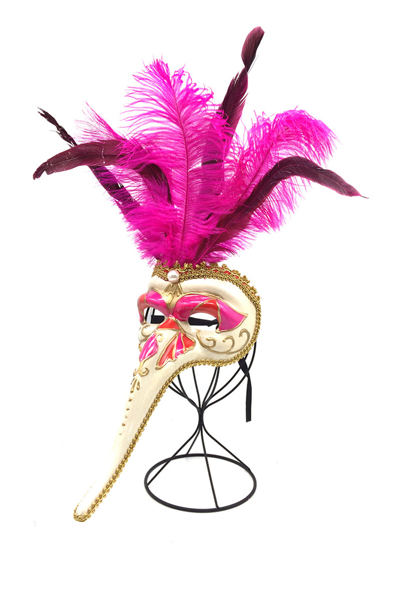 Grossista By Oceane - MASCHERA VENEZIANA PER GLI OCCHI CON UN LUNGO NASO DECORATO DI PIUME