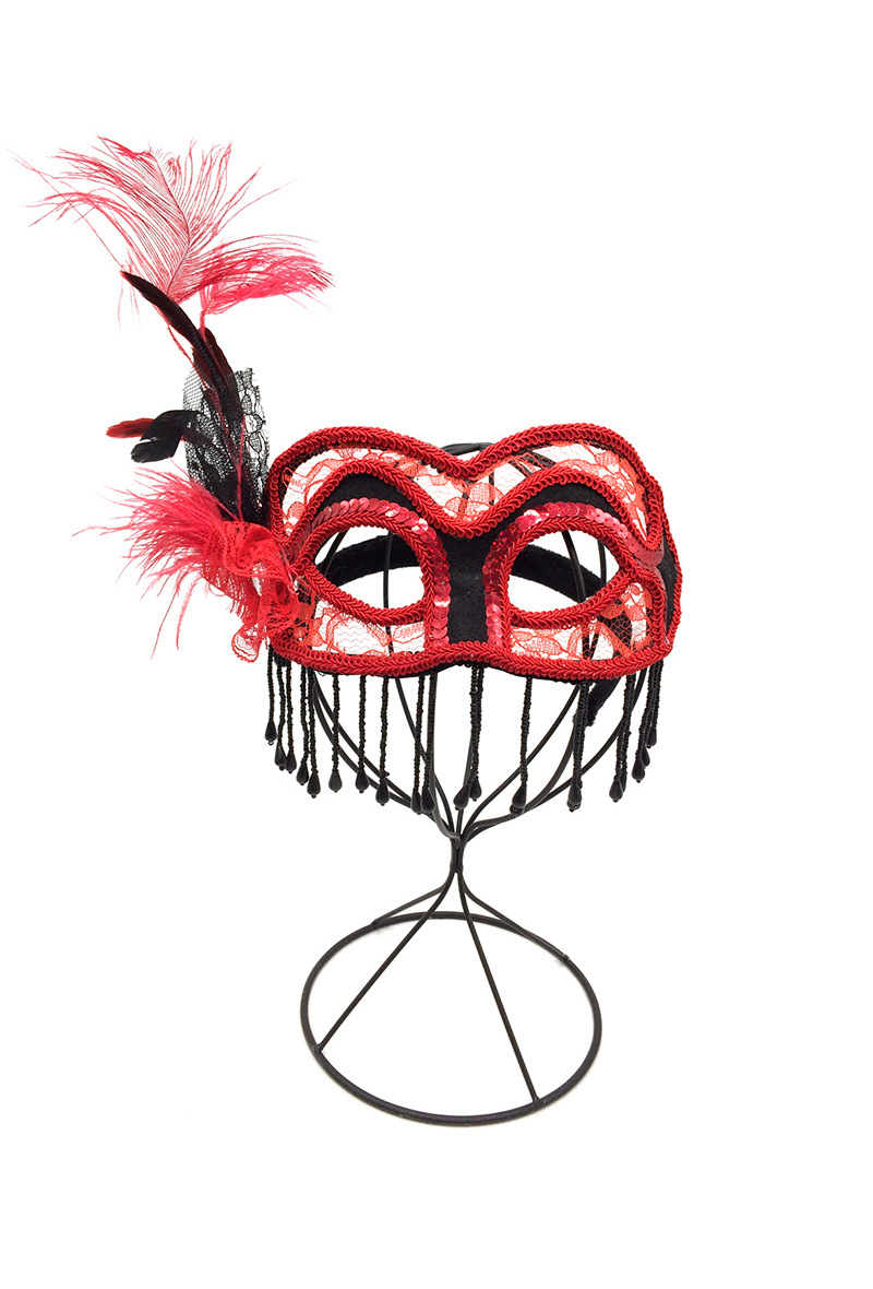 Grossista By Oceane - MASCHERA PER OCCHI MASCHERA DECORATA CON NASTRINI INTRECCIATI E PIUME SUL LATO