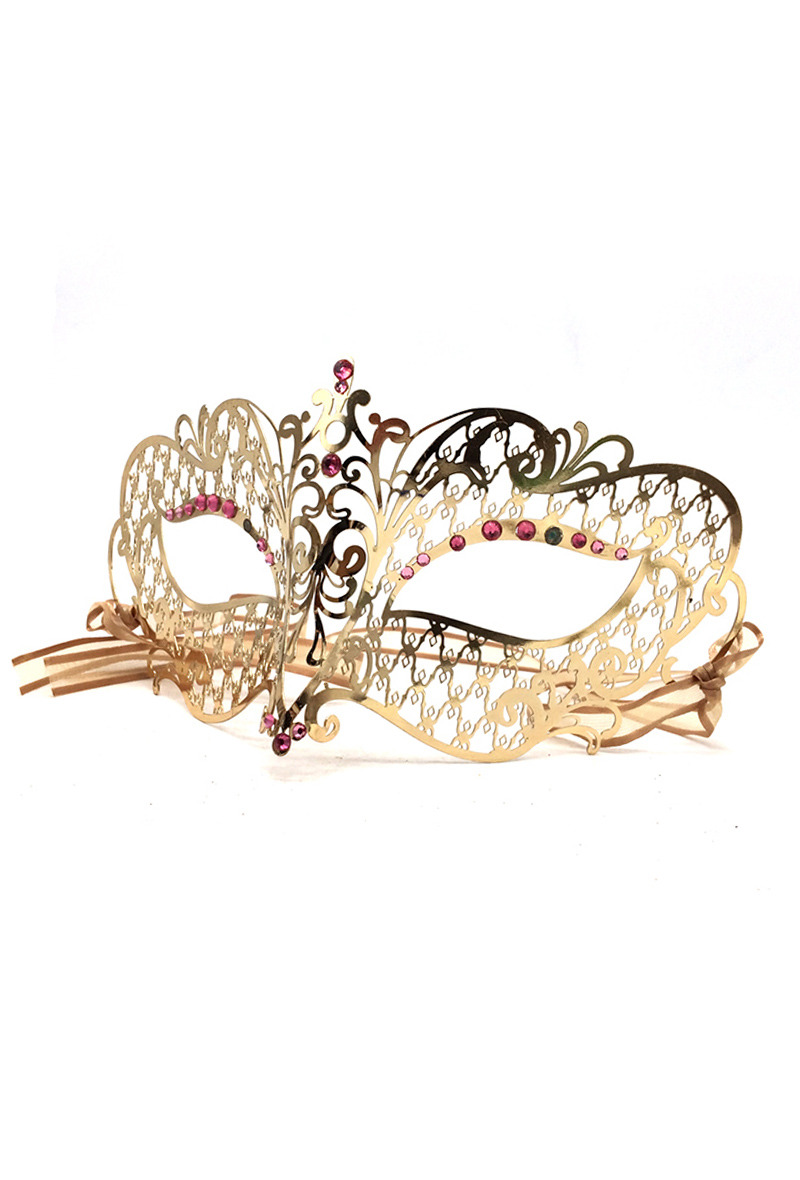 Wholesaler By Oceane - MASQUERADE EYE MASK IN GOLD DECORATED WITH RUBY COLOR GEMS