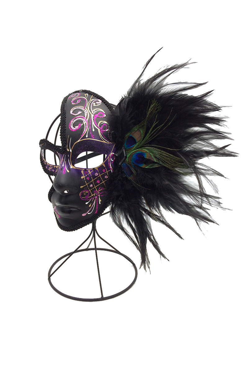 Grossista By Oceane - MASCHERA VENEZIA MEZZO VISO DECORATO CON UN GRANDE VOLUME DI PIUME
