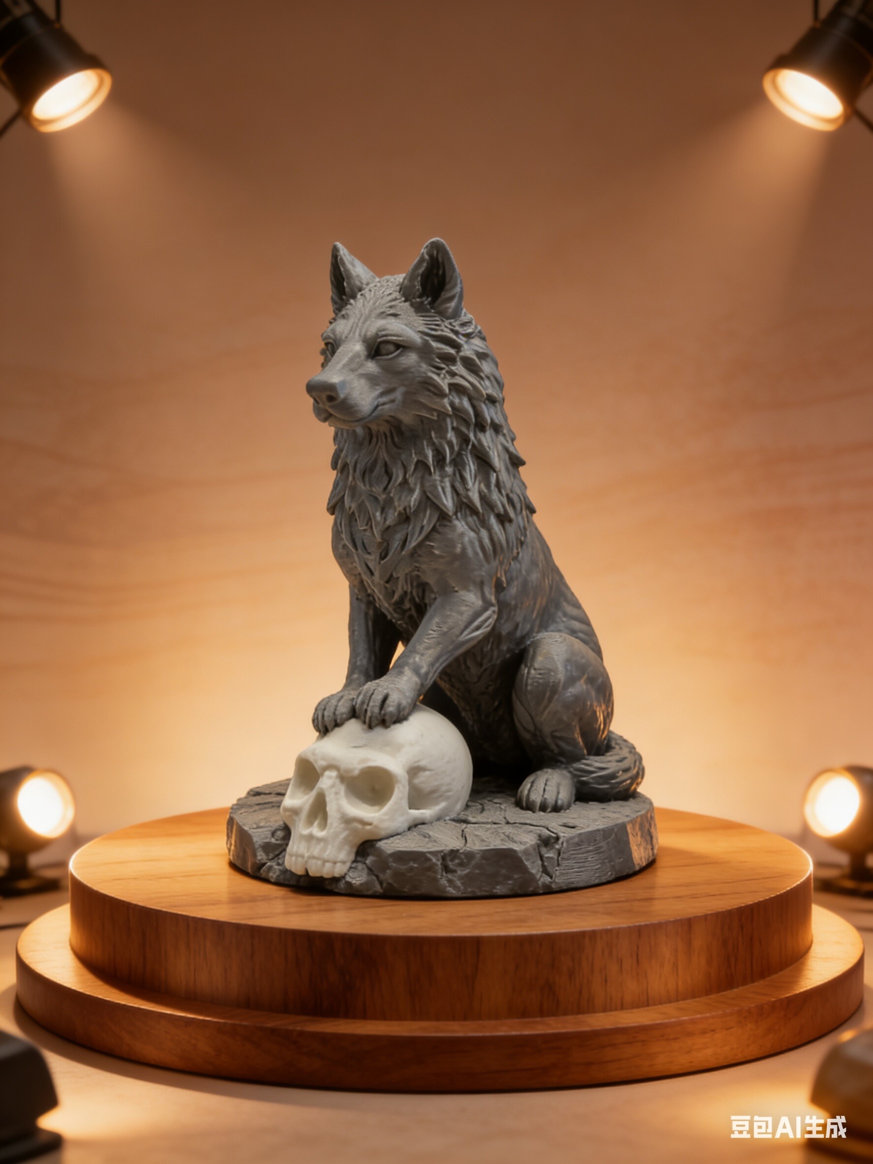 Grossista Ceramik - Statua di Lupo con Teschio – Decorazione Stampata in 3D – Altezza 18 cm