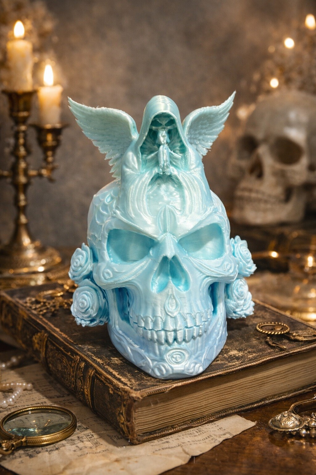 Wholesaler Ceramik - Gothic Black Decorative Skull with Wings  Detailed 3D Sculpture