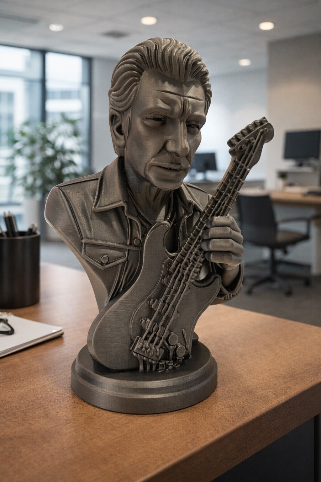 Grossista Ceramik - Statua Busto Johnny Hallyday – Scultura 3D Rock – Decorazione Vintage – Regalo per Fan della Musica – Altezza 24 cm