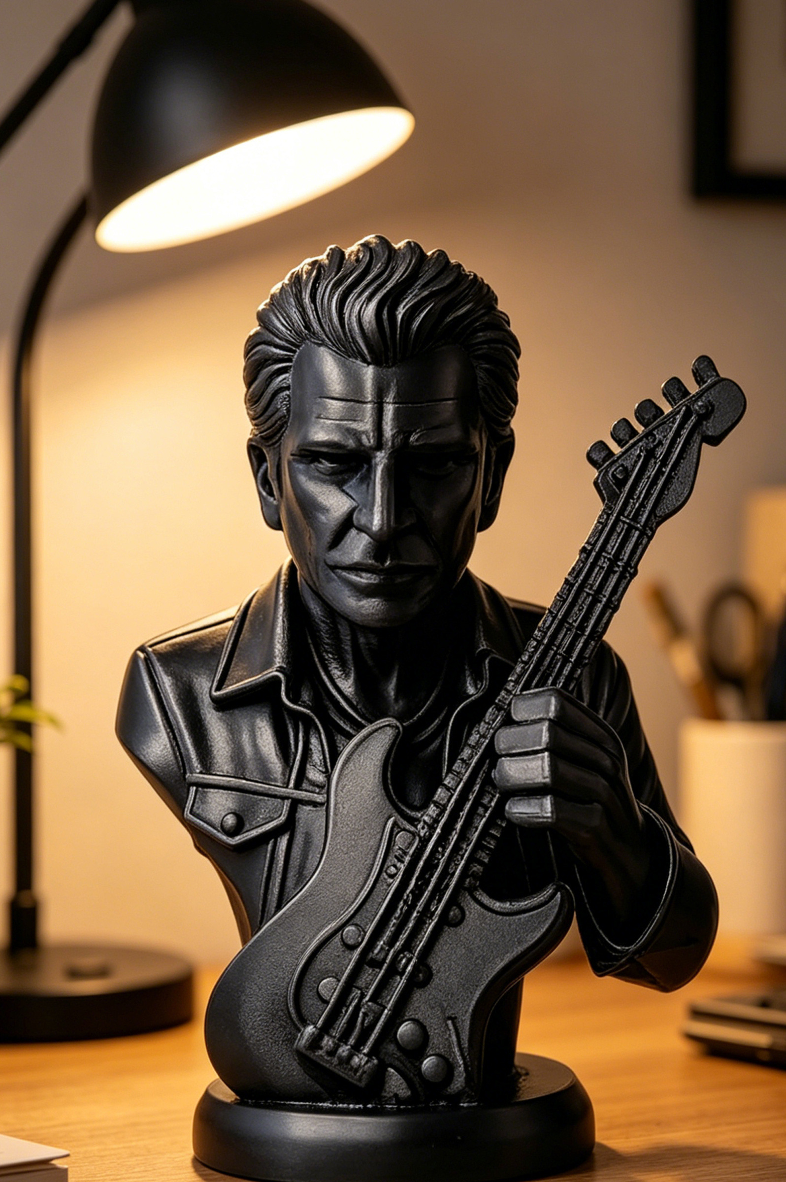 Grossista Ceramik - Dai un tocco rock e artistico alla tua decorazione con questa splendida statua stampata in 3D raffigurante un chitarrista. - 13cm * 11cm