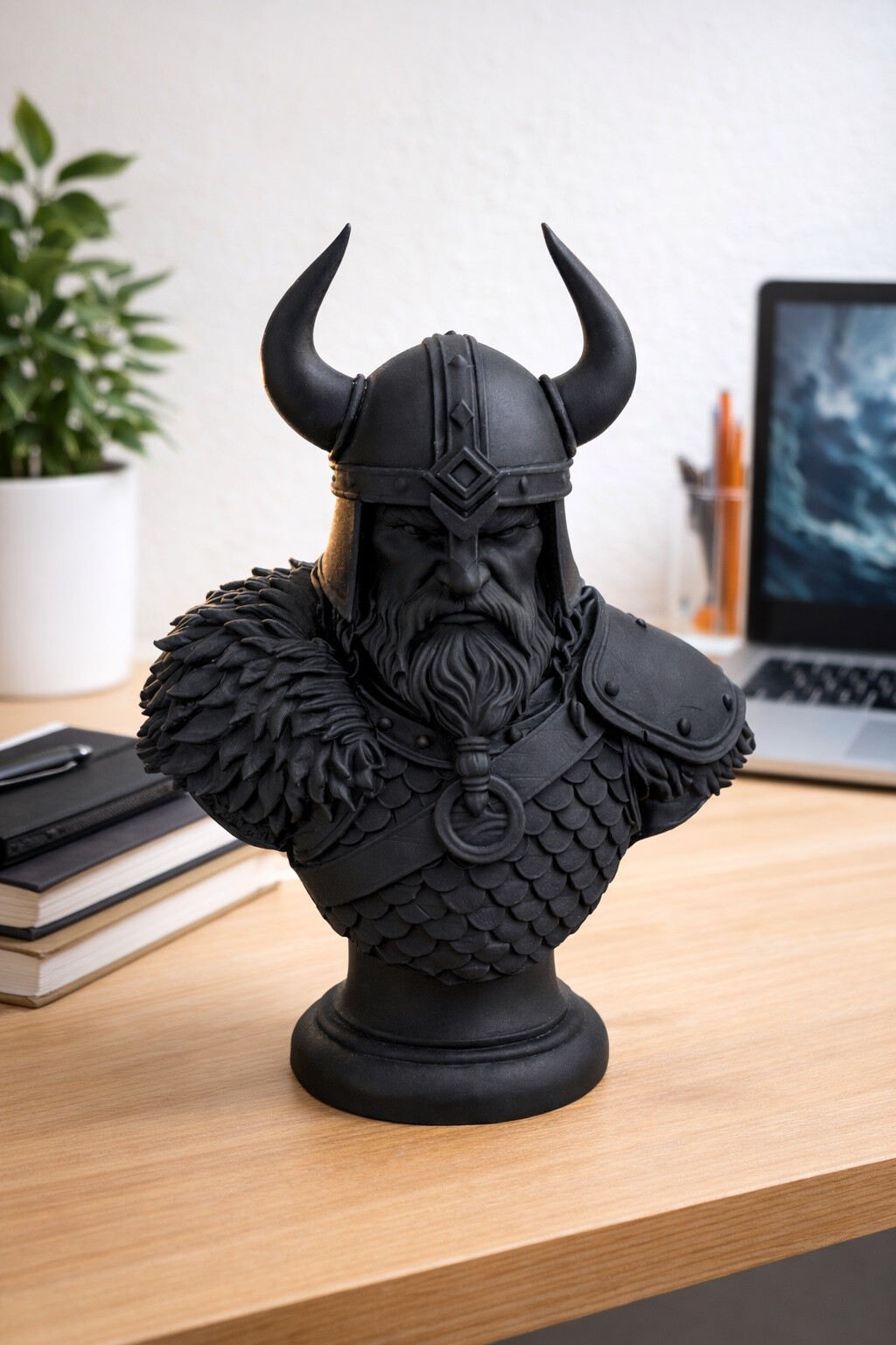 Grossista Ceramik - Busto Vichingo Decorazione – Scultura 3D – 18 × 14 × 6 cm – Statua Guerriero Nordico