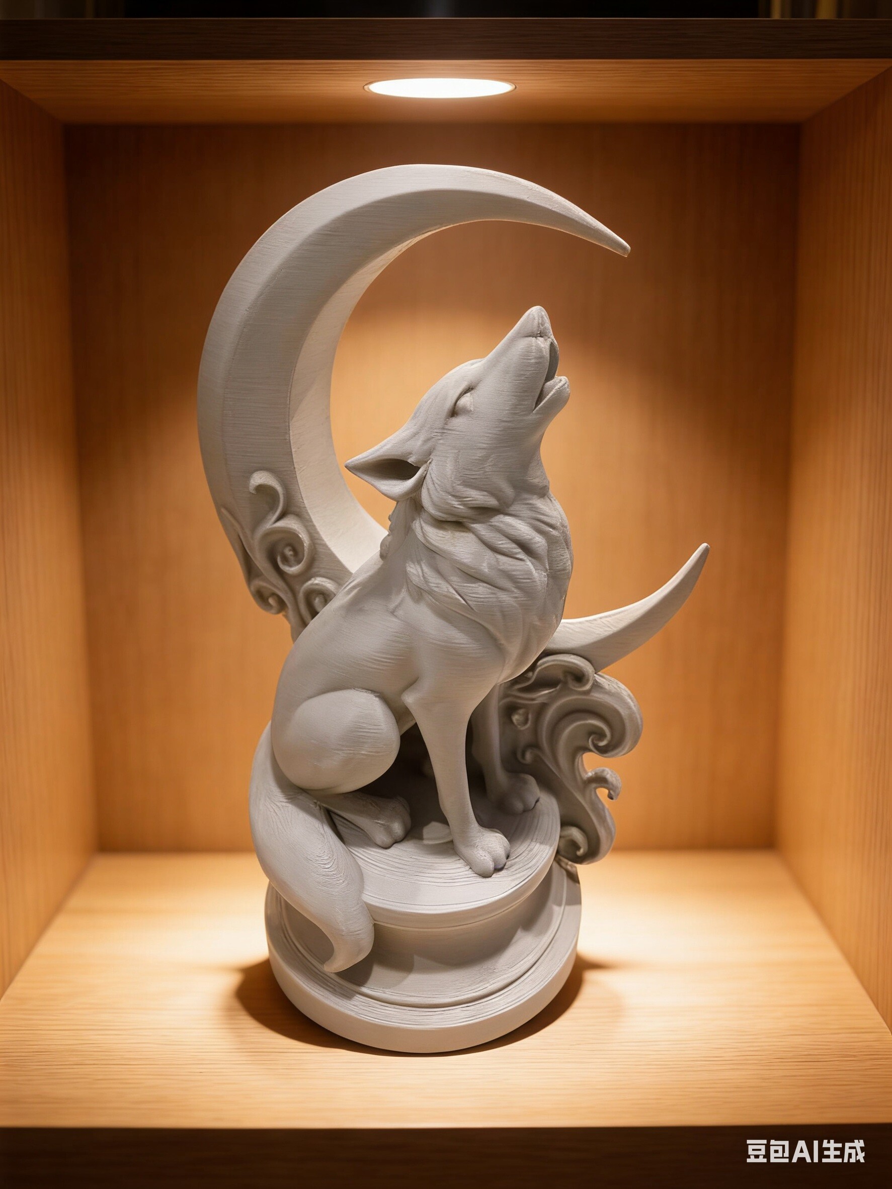 Grossista Ceramik - Statua decorativa lupo e luna stampata in 3D – 18 cm – Figurina mistica stile fantasy
