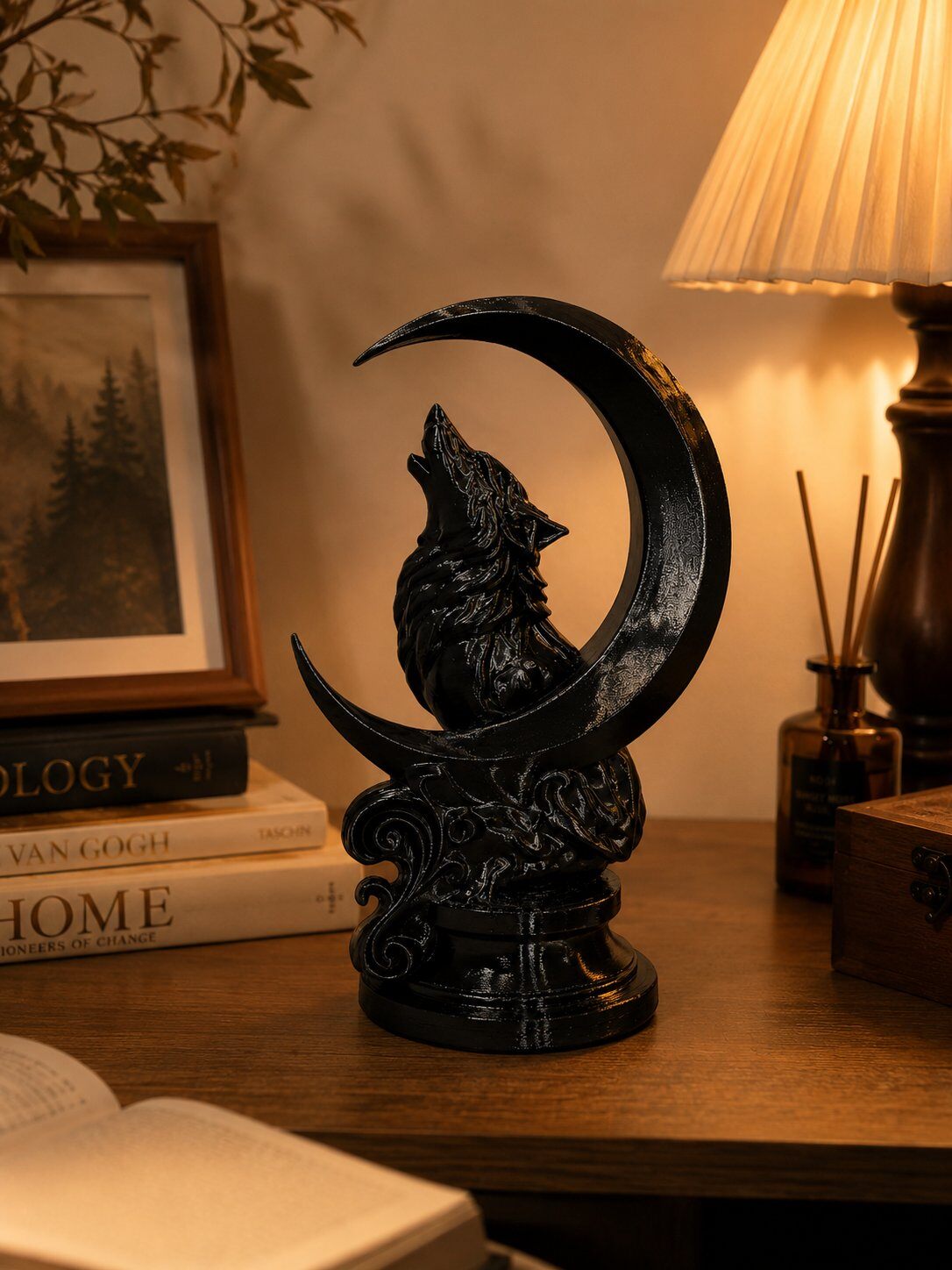 Grossista Ceramik - Decorazione Lupo & Luna – Stampa 3D Artigianale 18 *11.5 *0.82 cm