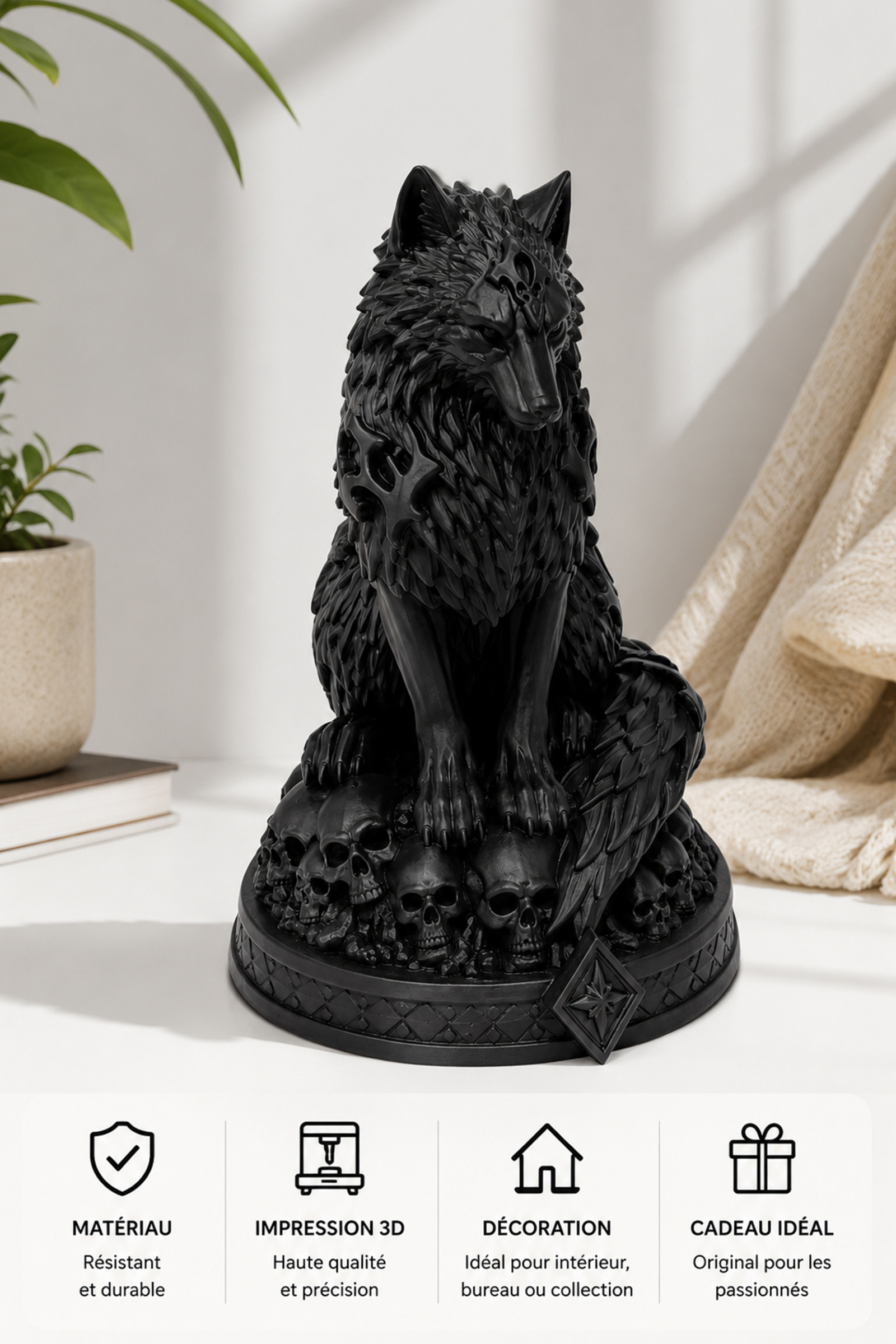 Mayorista Ceramik - Estatua de Cuervo Gótico sobre Cráneos – Decoración Fantasía Impresa en 3D - 20cm
