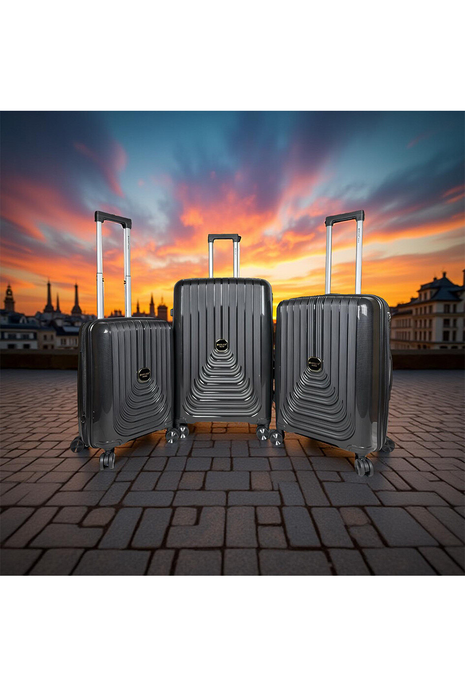 Mayorista HELIOS® - NAÏADES, lot de 3 valises en polypropylène avec soufflet extensible (HLS-788) N