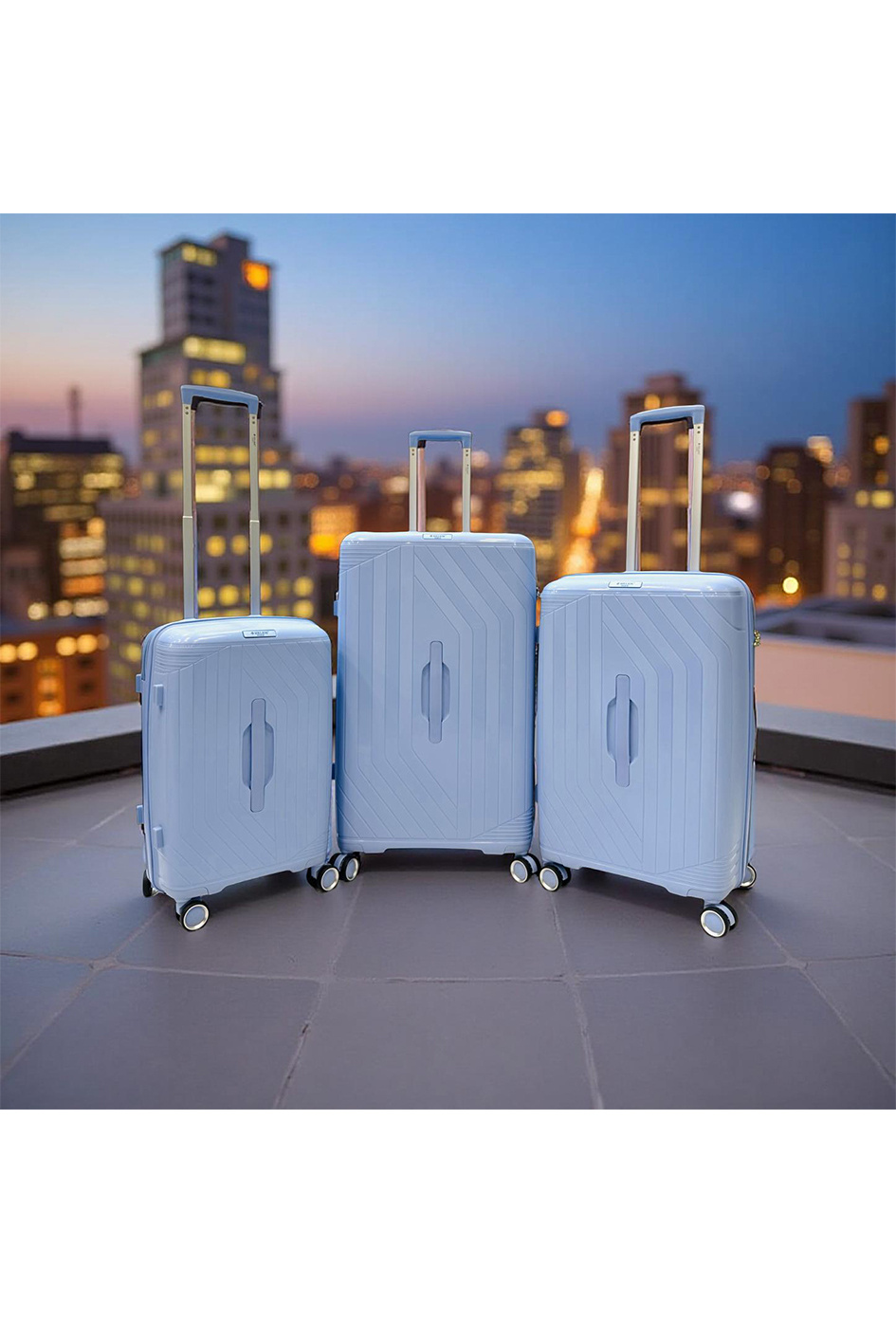 Grossista HELIOS® - TRUNKY, lot de 3 valises rectangulaire en polypropylène (799) Bleu ciel