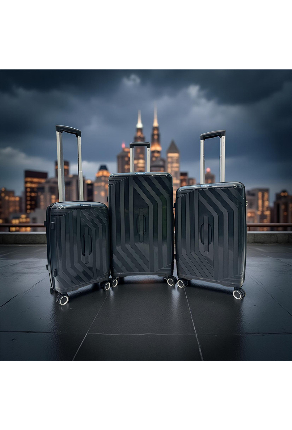 Wholesaler HELIOS® - TRUNKY, lot de 3 valises rectangulaire en polypropylène (799) Noir