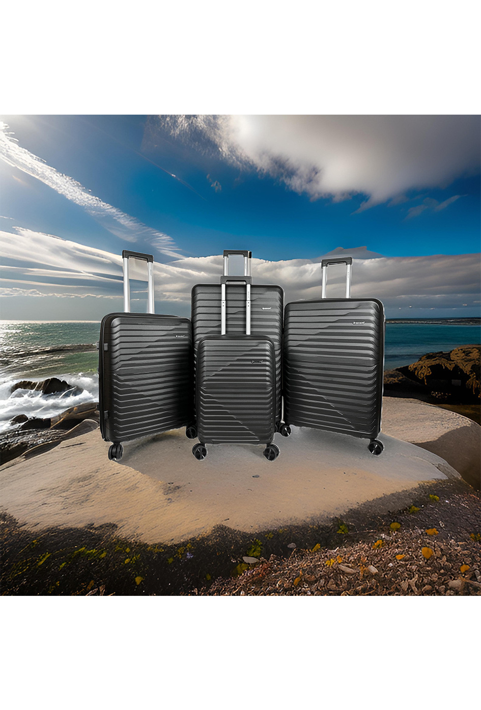 Großhändler HELIOS® - HORIZON, LOT DE 4 VALISES EN POLYPROPYLÈNE AVEC SOUFFLET EXTENSIBLE. (HLS-05) N