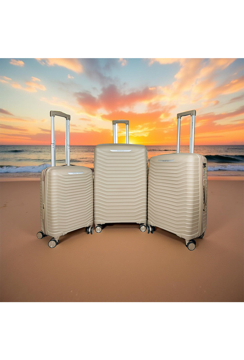 Helios, a lot of 3 polypropylene suitcases with extensible bellows