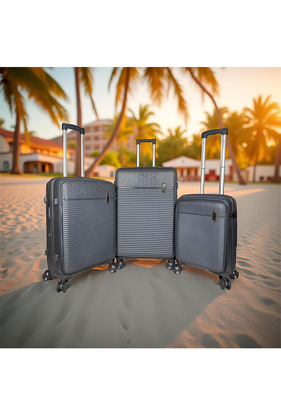 Mayorista HELIOS® - VULCAIN, lot de 3 valises en polypropylène avec soufflet extensible et poche ordinateur HLS-777 G
