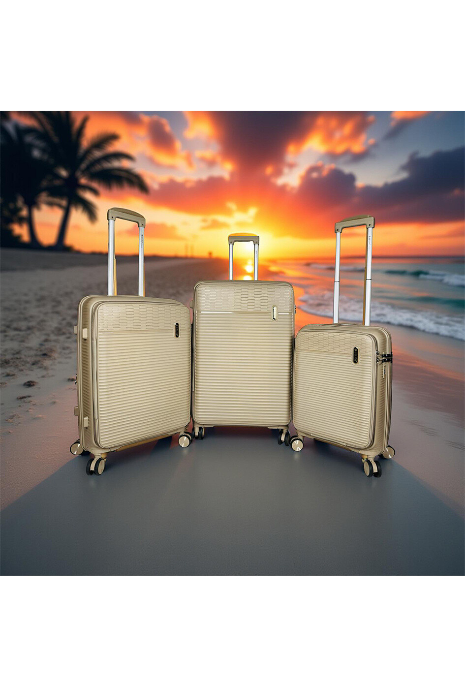 Mayorista HELIOS® - VULCAIN, lot de 3 valises en polypropylène avec soufflet extensible et poche ordinateur HLS-777 KH