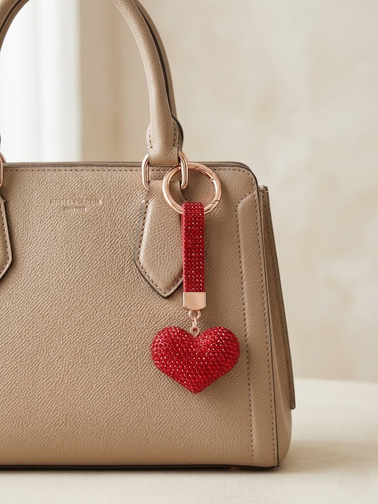 Grossista I.L JOLI B - Portachiavi a cuore rosso con strass in metallo