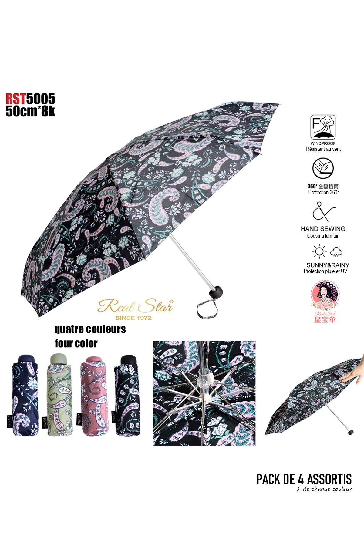 Wholesaler KENNY JONES - RST-5005 Manual Compact Umbrella Paisley Pattern