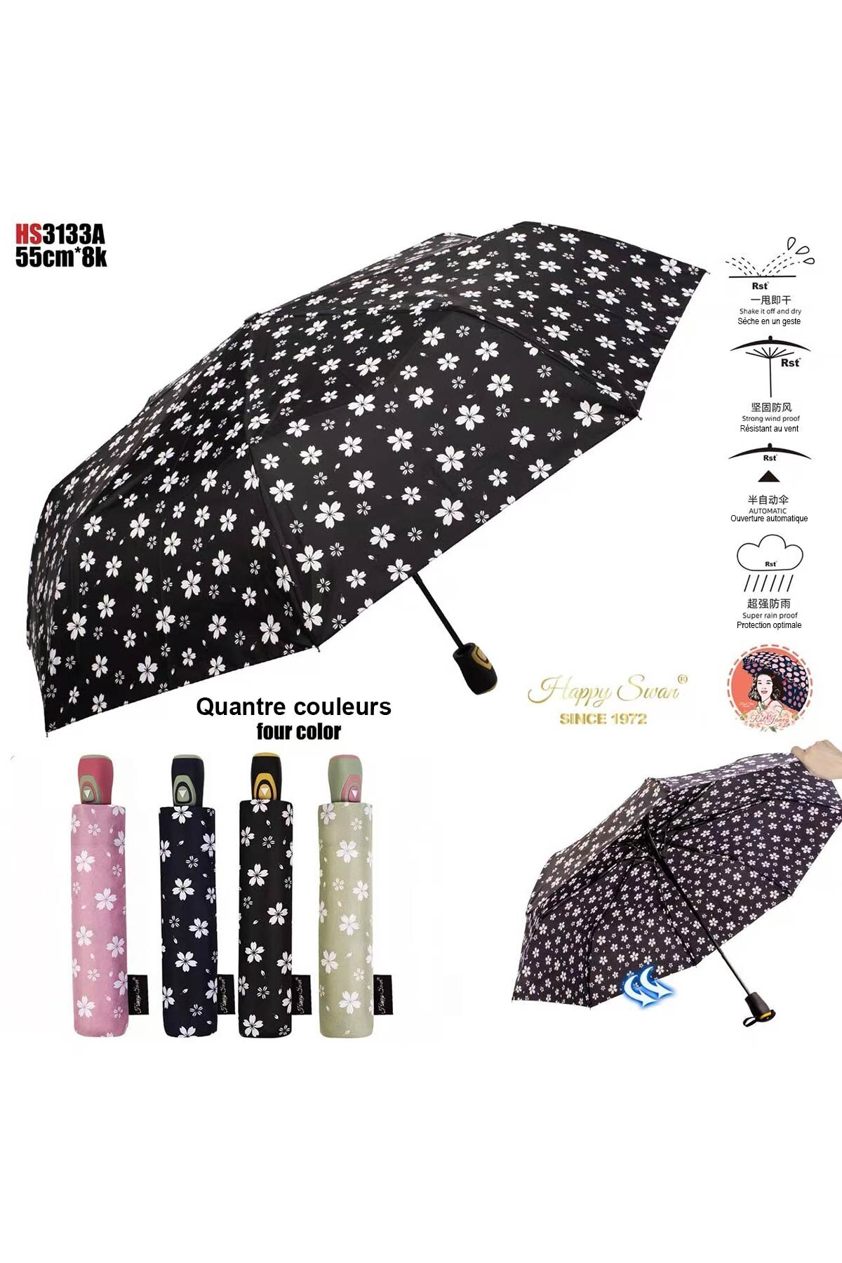 Wholesaler KENNY JONES - RST3133A Cherry Blossom Pattern Auto Open Folding Umbrella