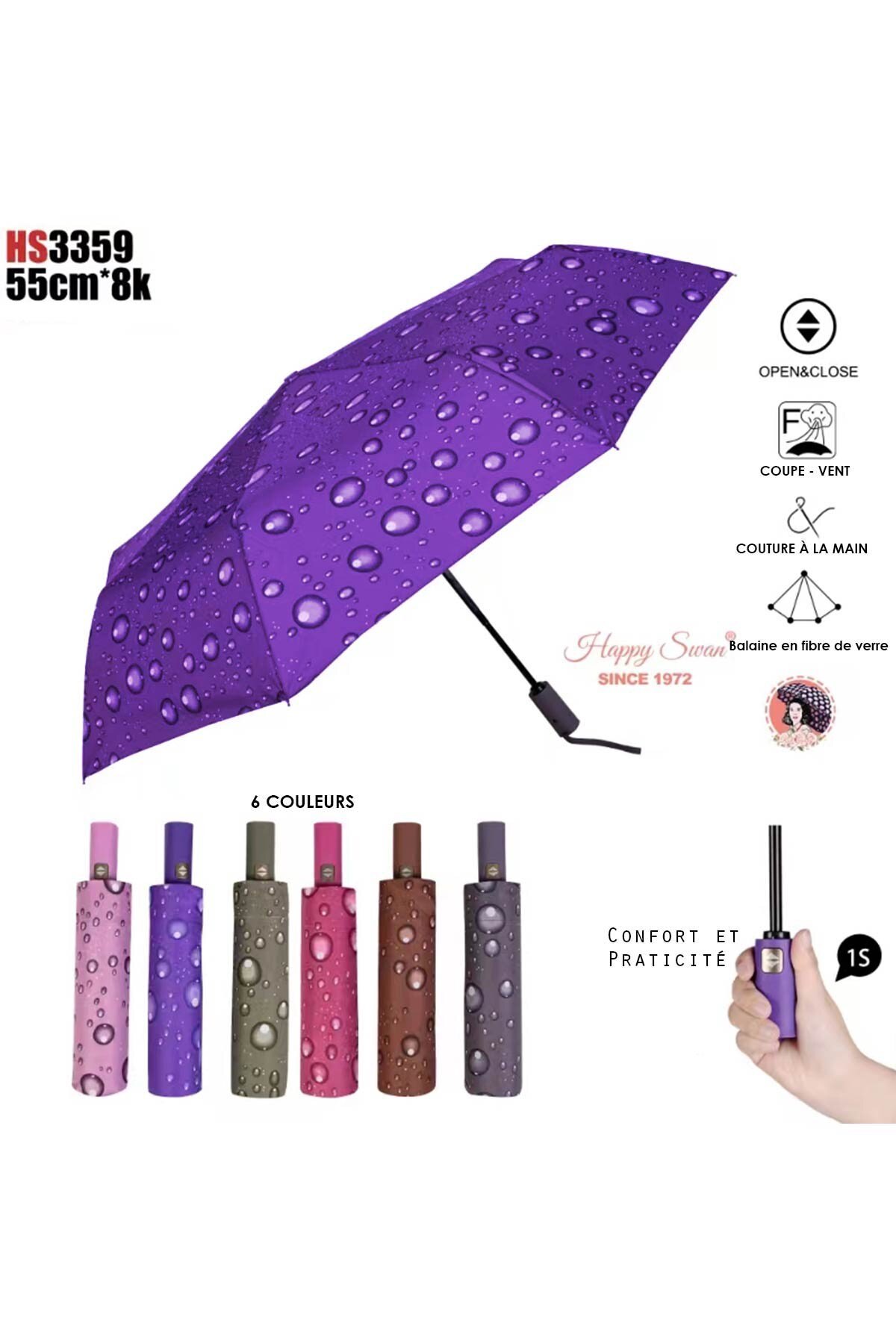 Wholesaler KENNY JONES - HS53359 RST OpenClose Auto folding umbrella with water droplet design