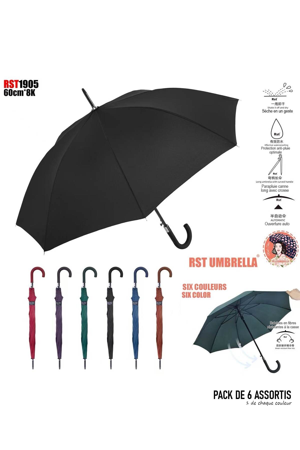 Wholesaler KENNY JONES - RST1905 Automatic Cane Umbrella