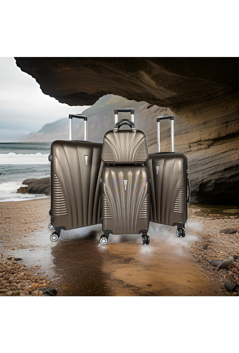 Grossiste Laurent L® - SHELL (Laurent L®) : Lot de 3 valises en ABS rigidifié avec 1 vanity. (666) M