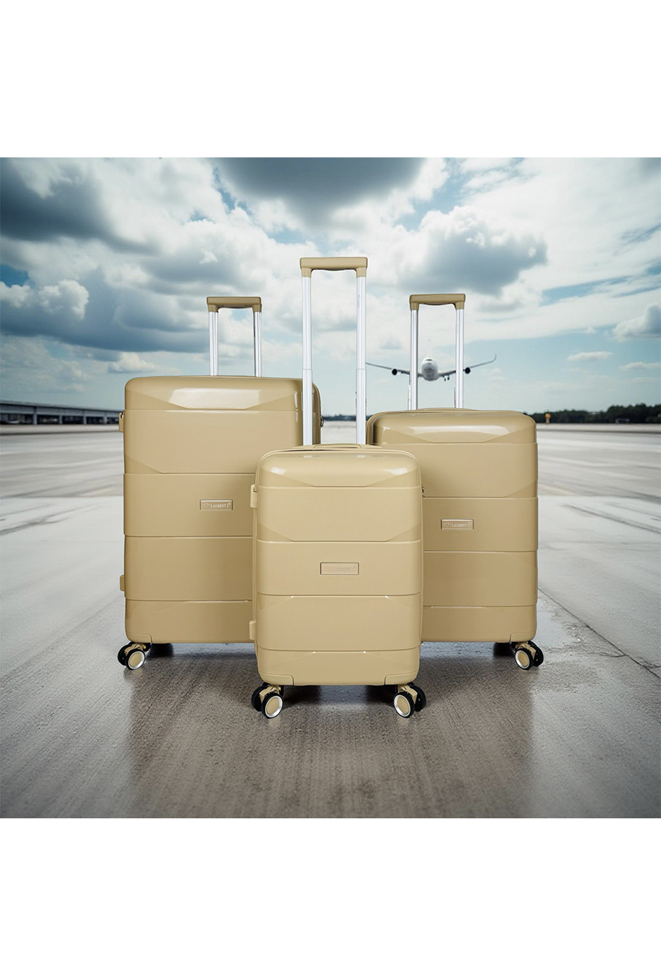 Grossista Laurent L® - SKY, lot de 3 valises en polypropylène (090) Crème-25-26
