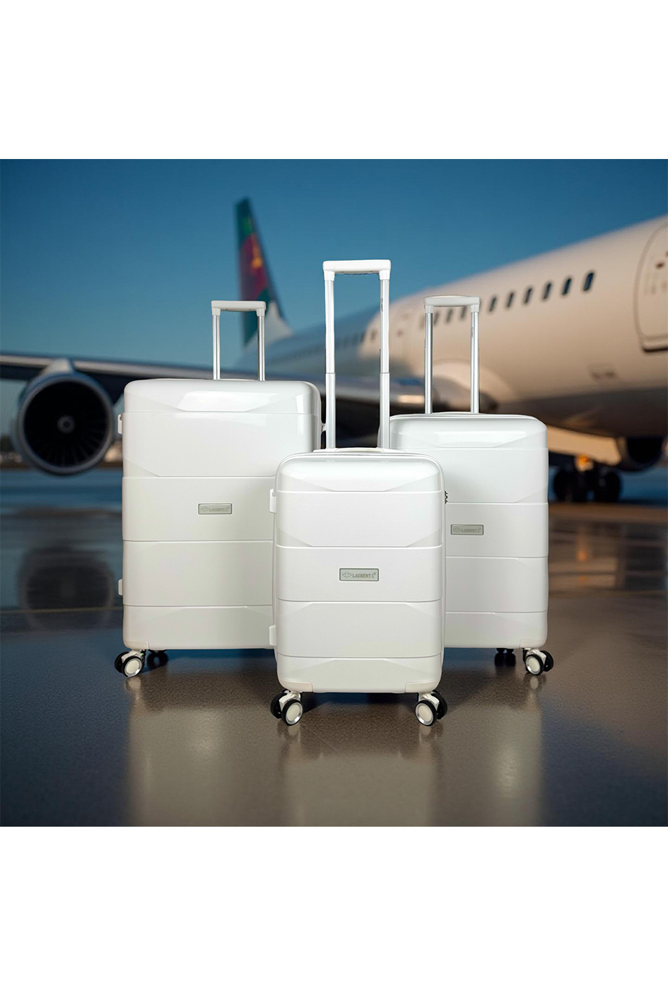 Grossista Laurent L® - SKY, lot de 3 valises en polypropylène (090) Blanc-25-26-1