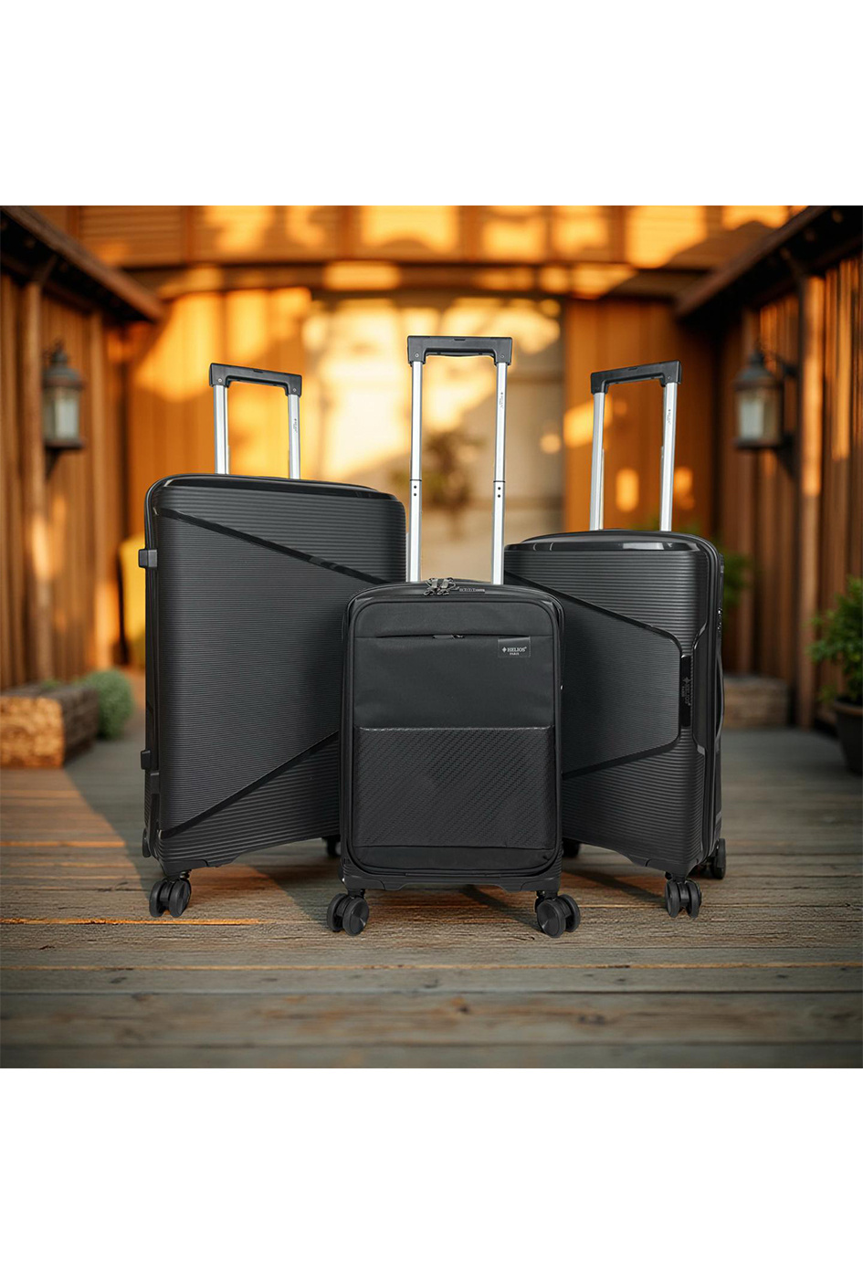 Grossista HELIOS® - AESIR, collection de 3 valises en polypropylène et cabine poche ordinateur bi-matière. (HLS-218) N