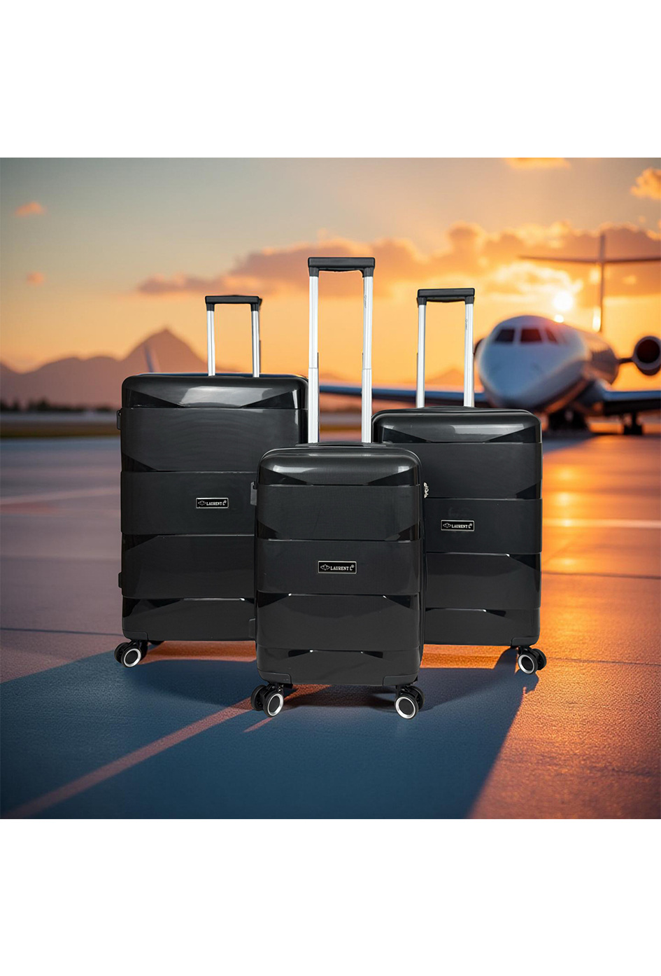 Großhändler Laurent L® - SKY, lot de 3 valises en polypropylène (090) Noir-25-26
