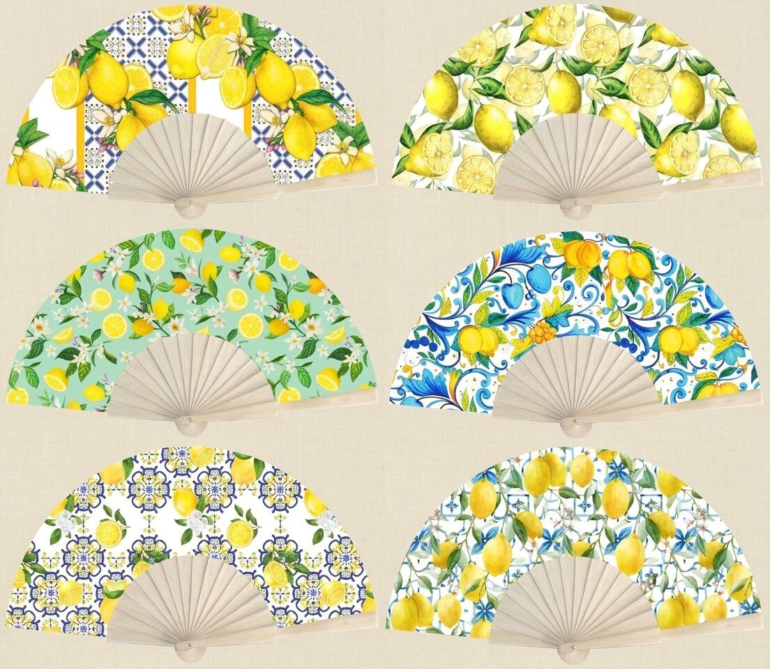 Grossiste LEXA PLUS - Éventail bois à motifs citrons de Sicile