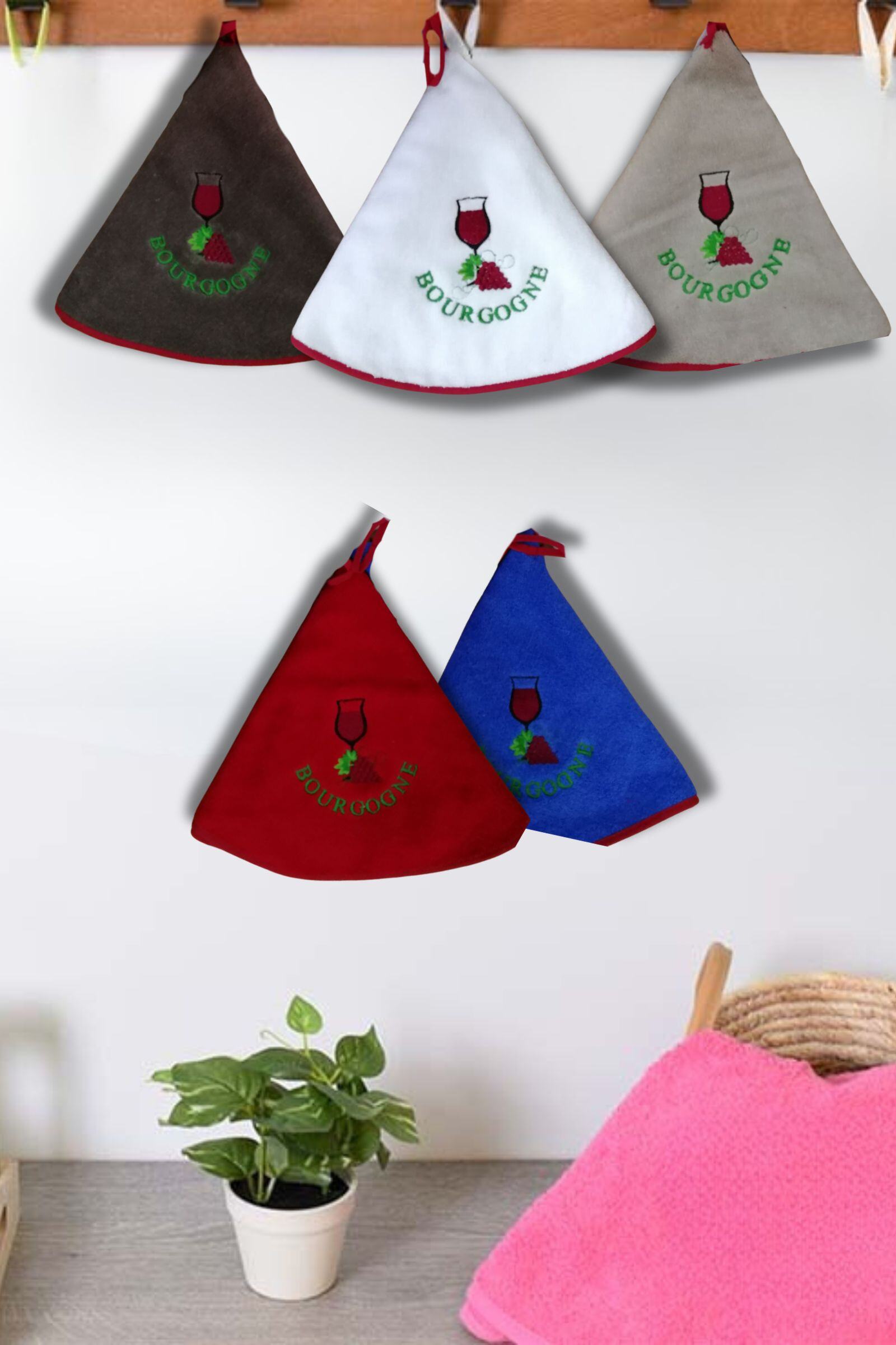Wholesaler LINA - Set of embroidered tea towel hand towels - BURGUNDY wine glass