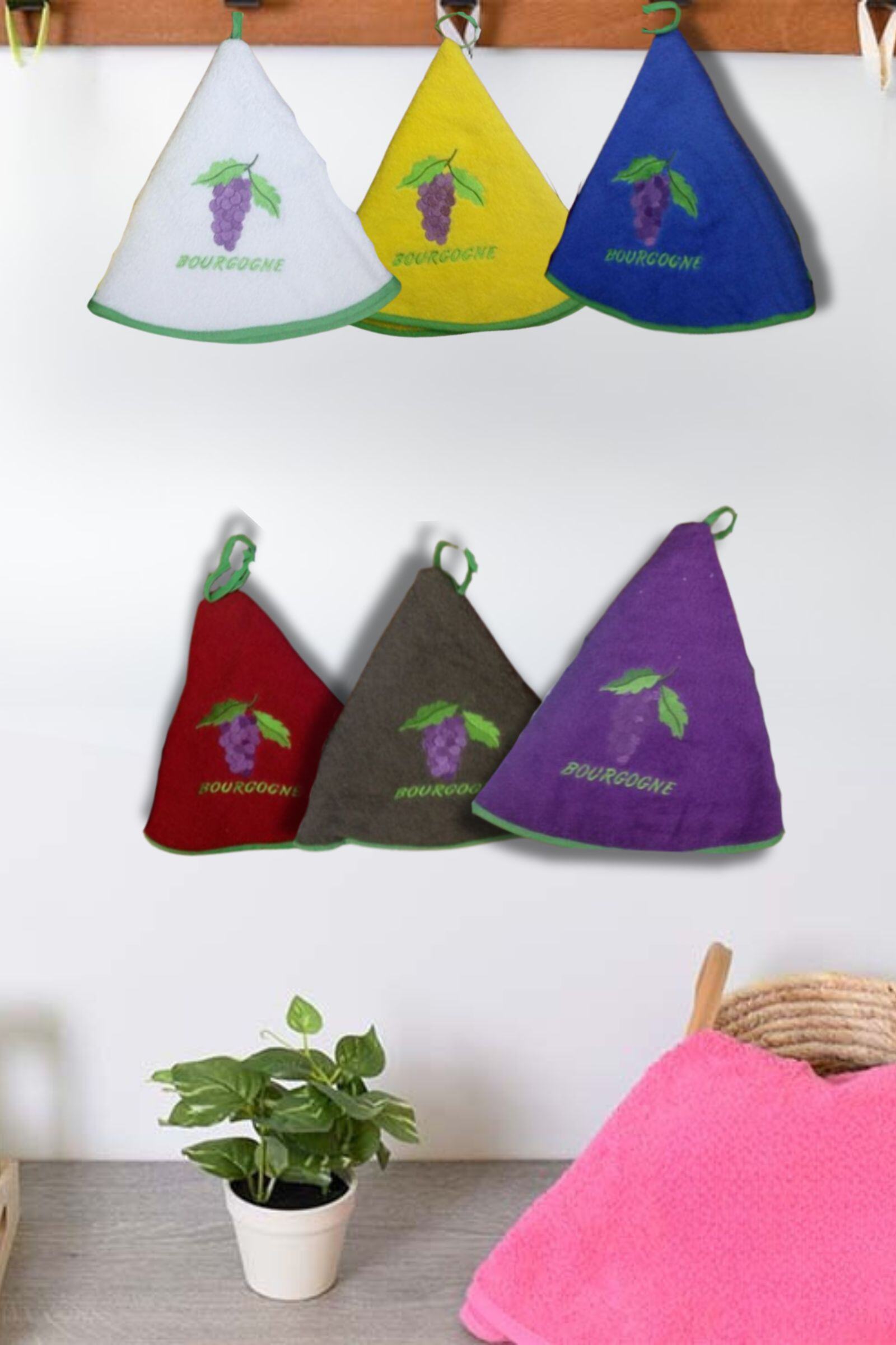Wholesaler LINA - Set of embroidered tea towel hand towels - BOURGOGNE grape